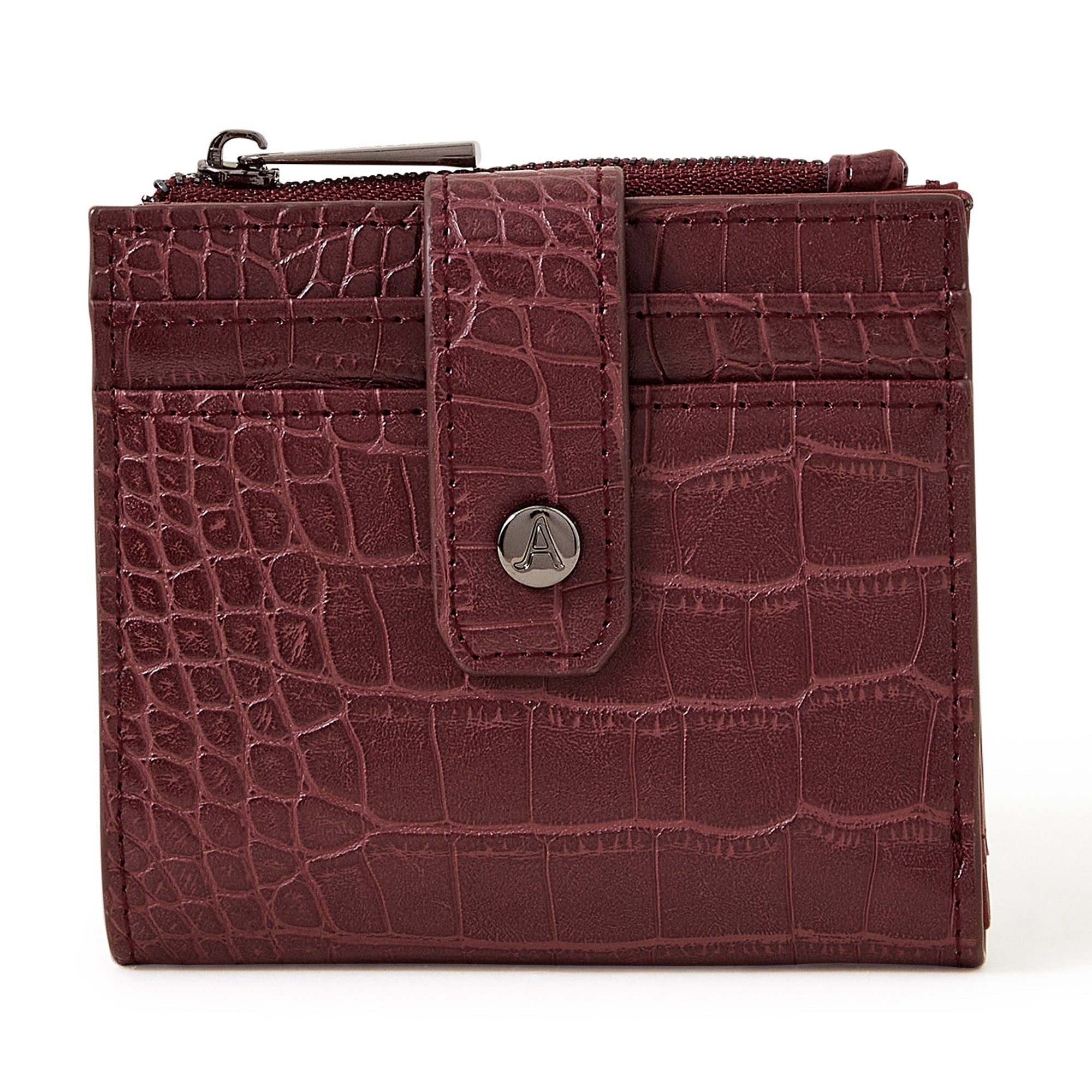 Accessorize London Women's Burgundy Croc Cardholder Zip