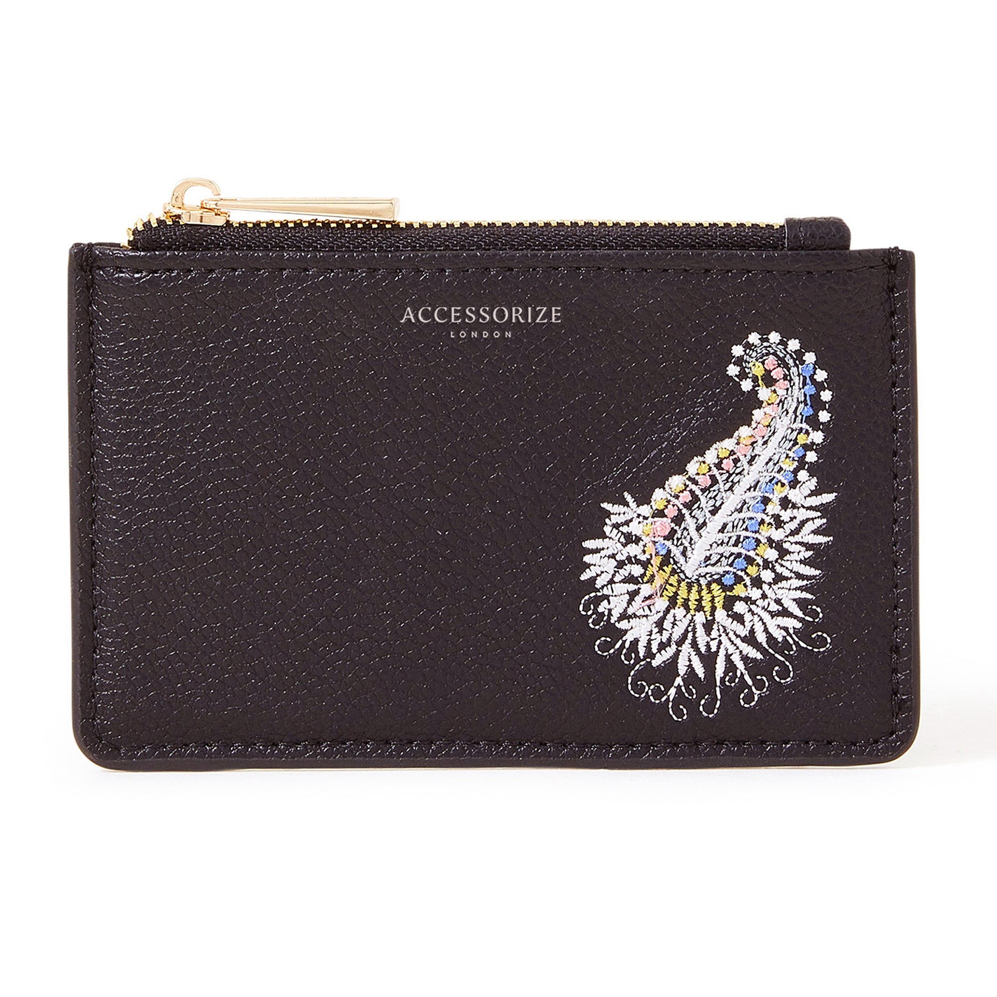 Accessorize London Women's Black Embroidered Cardholder