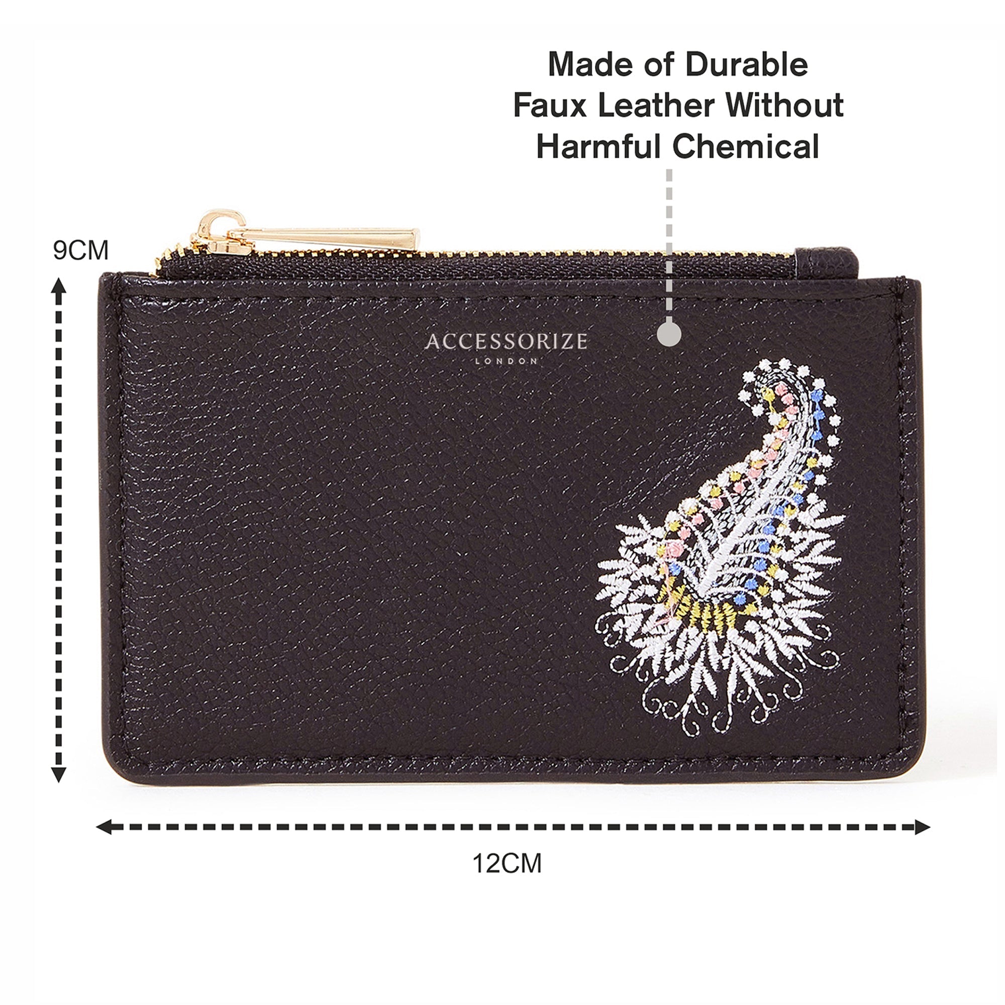 Accessorize London Women's Black Embroidered Cardholder