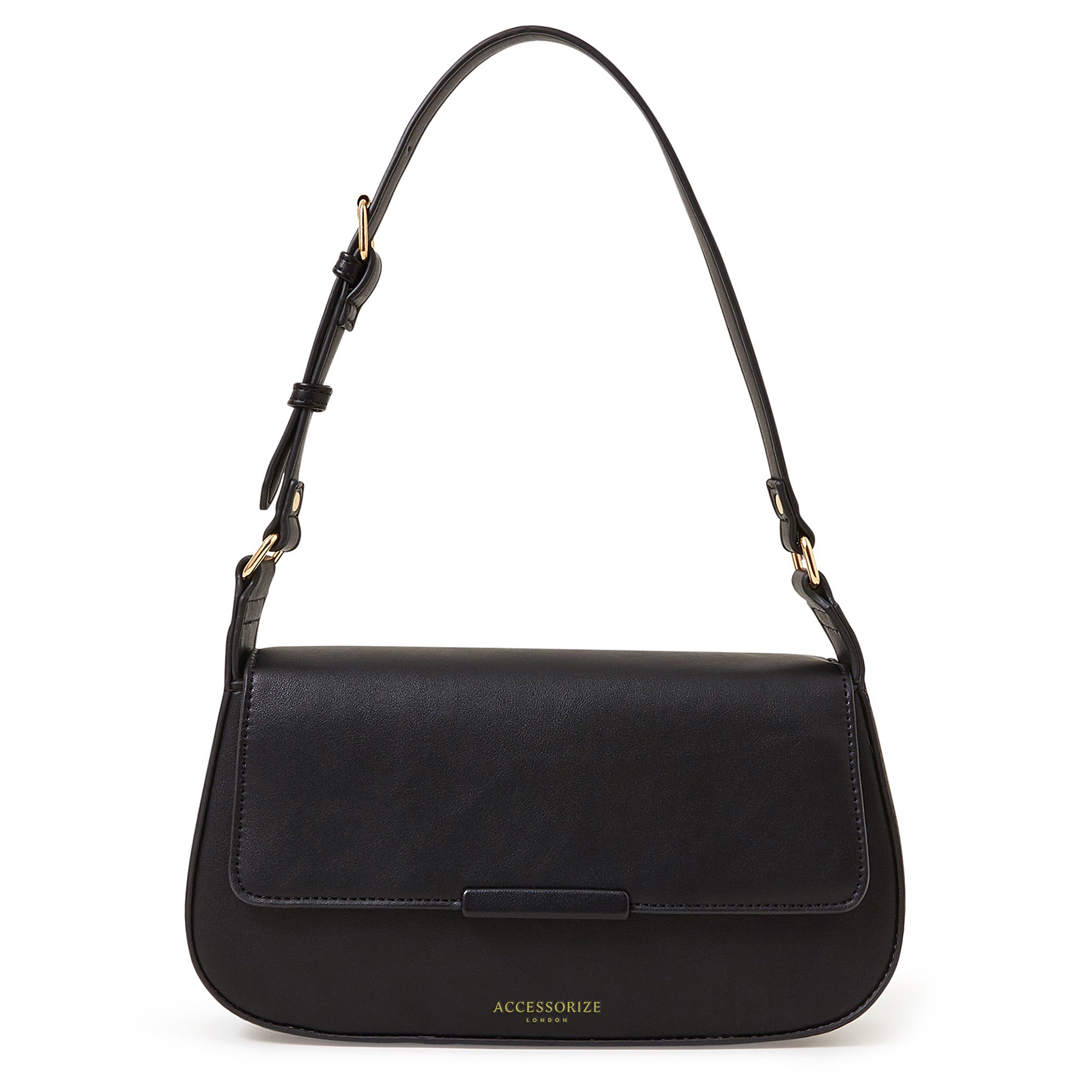 Accessorize London Women's Faux Leather Black Buckle Strap Bar Shoulder Bag