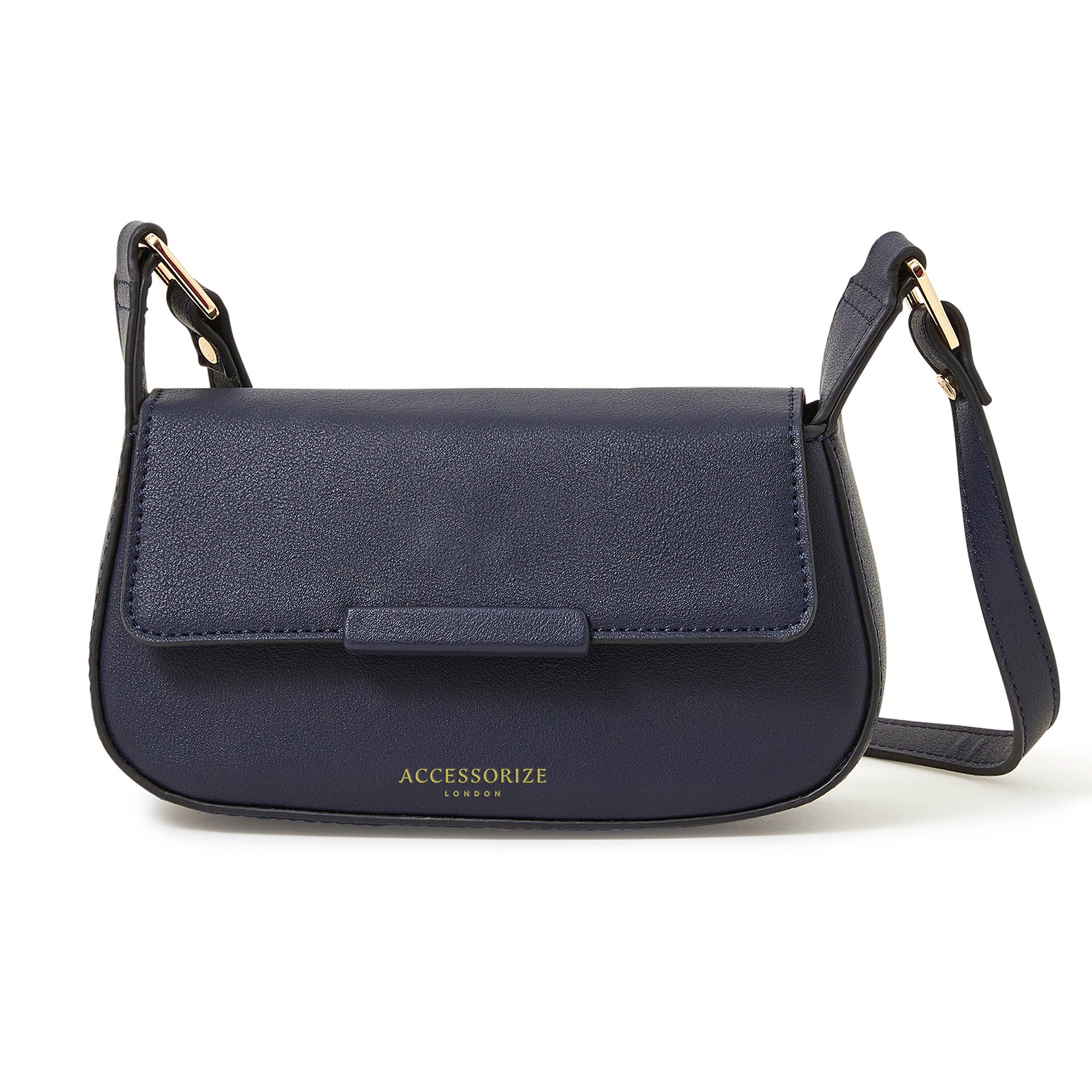 Accessorize London Women's Faux Leather Navy Small Saddle Sling Bag