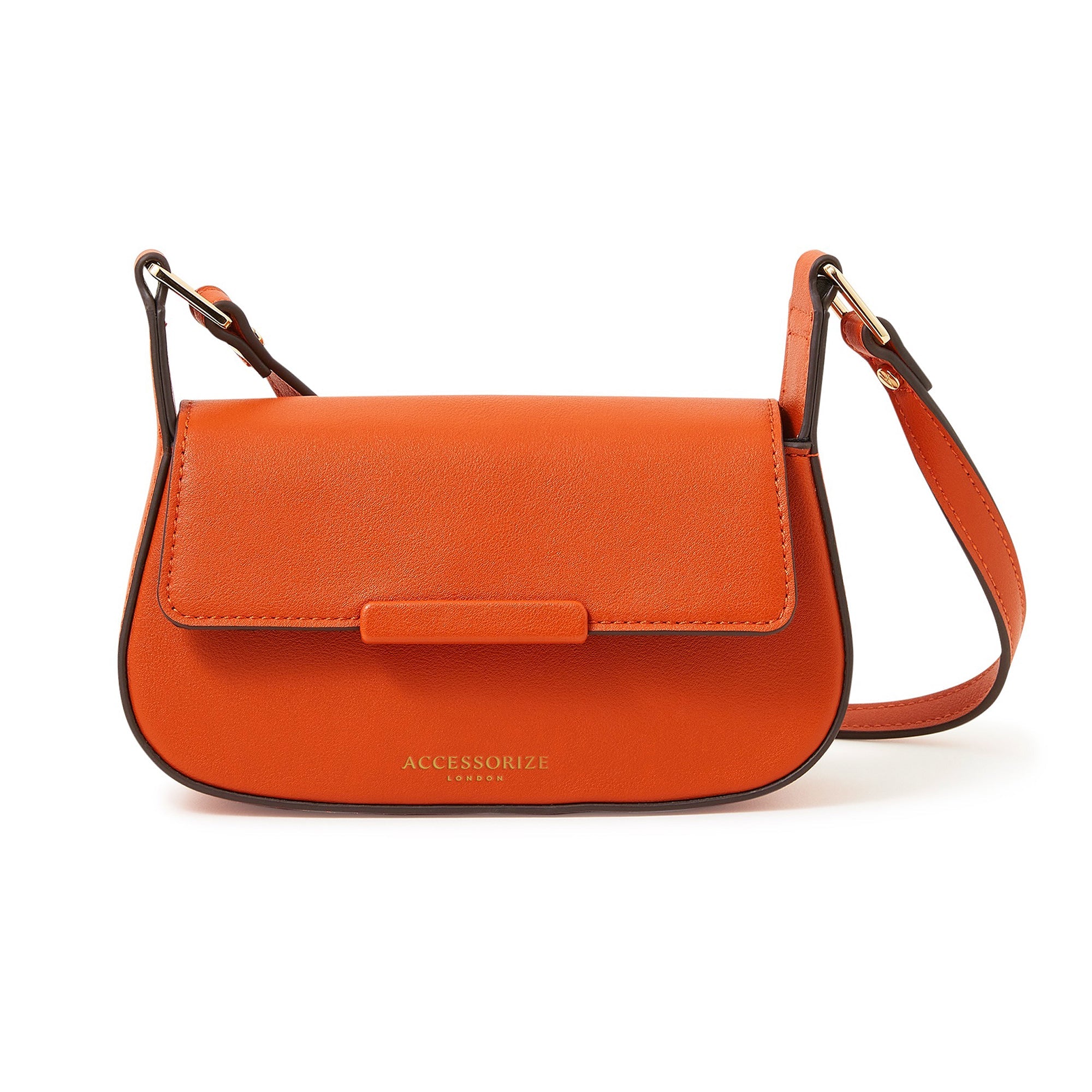 Accessorize London Women's Faux Leather Orange Small Saddle Sling Bag