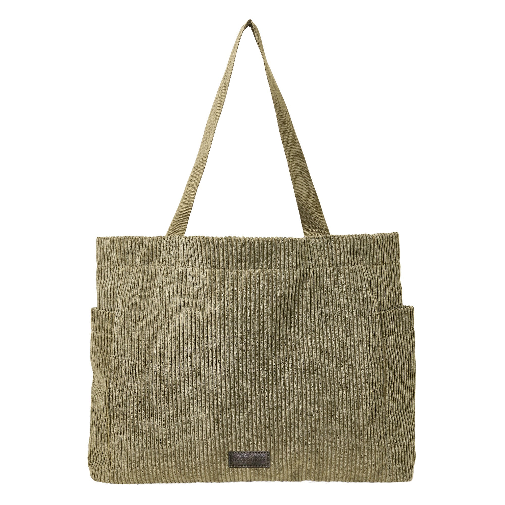 Accessorize London Women's Fabric Green Cord Shopper Bag