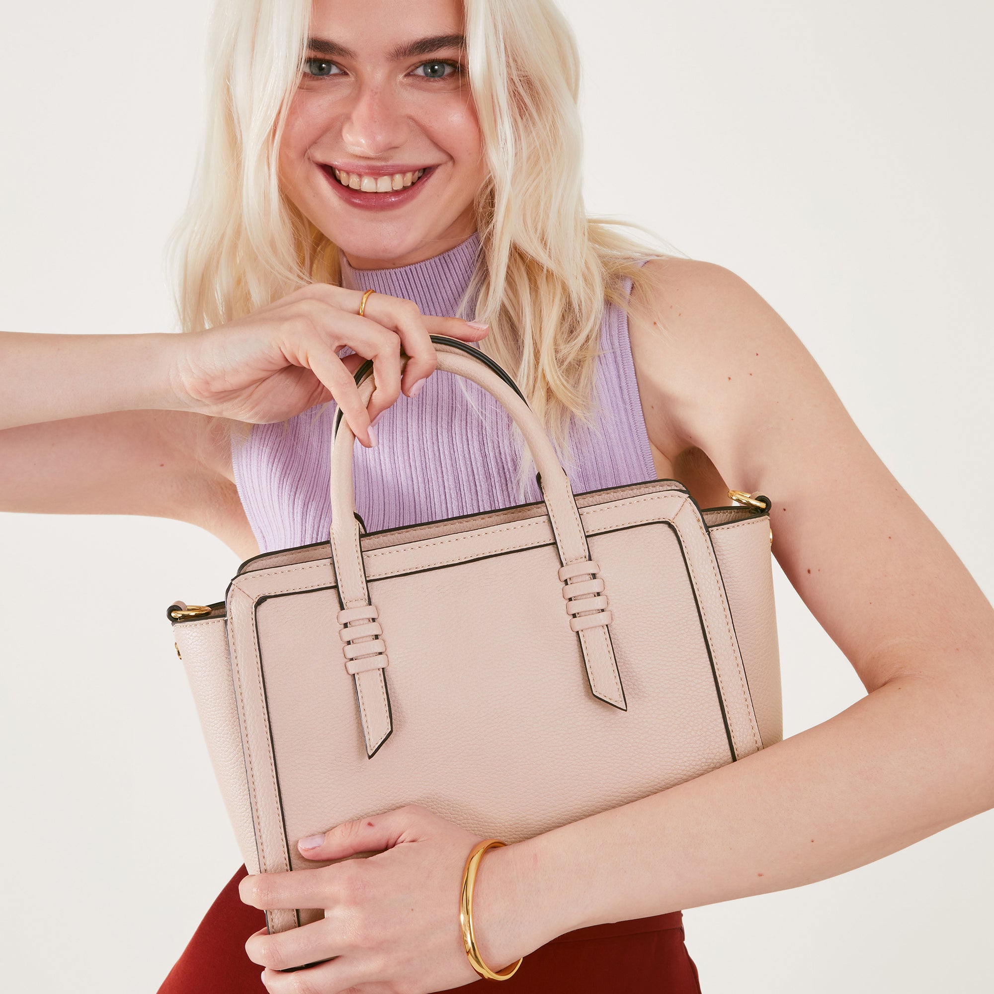 Accessorize London Women's Faux Leather Pink Artisan Handheld Satchel Bag
