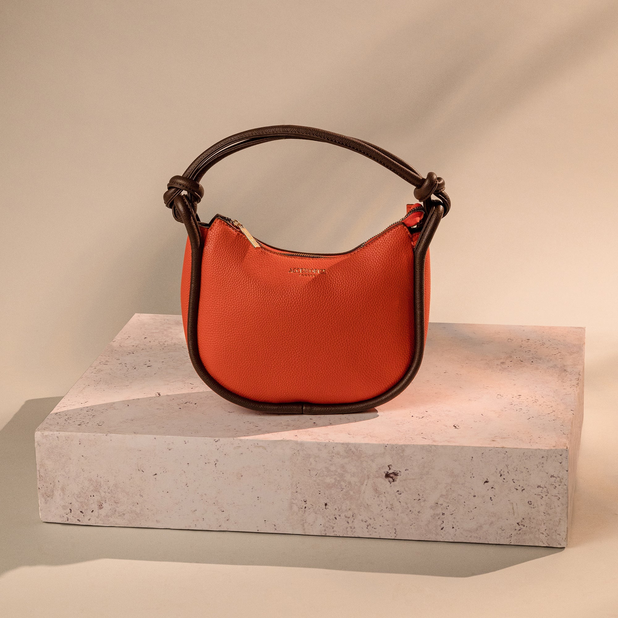 Accessorize London Women's Faux Leather Orange Contrast Knotted Shoulder Bag