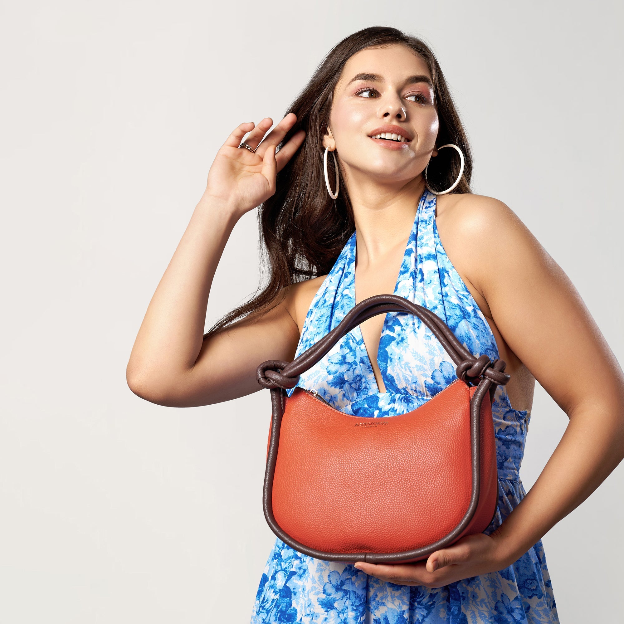 Accessorize London Women's Faux Leather Orange Contrast Knotted Shoulder Bag