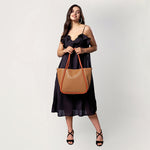 Accessorize London Women's Faux Leather Brown Contrast Piping Shoulder Bag