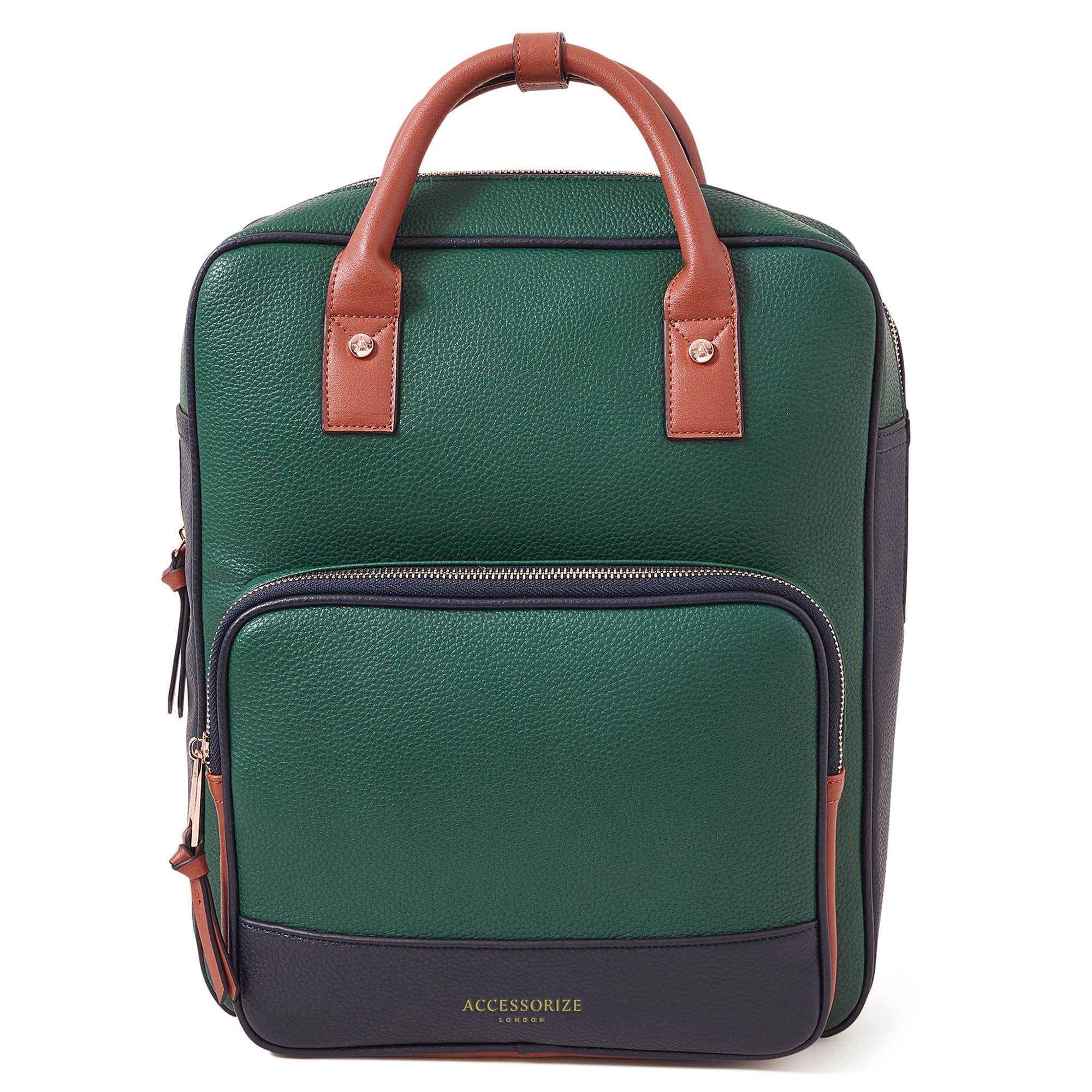 Accessorize London Women's Faux Leather Green Pocket Handle Backpack With 12" Laptop Sleeve