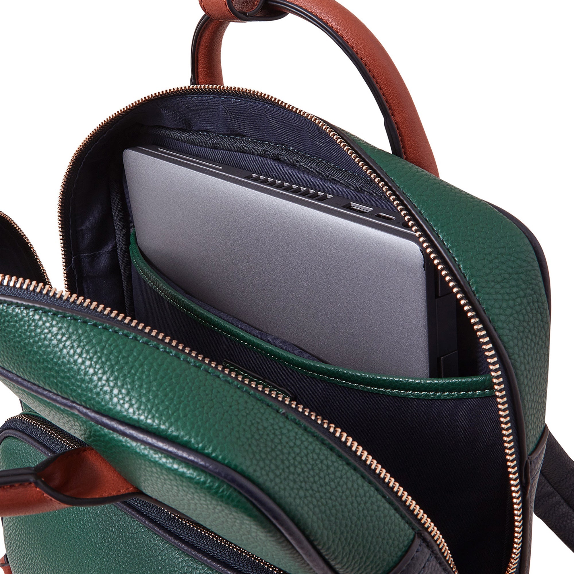 Accessorize London Women's Faux Leather Green Pocket Handle Backpack With 12" Laptop Sleeve
