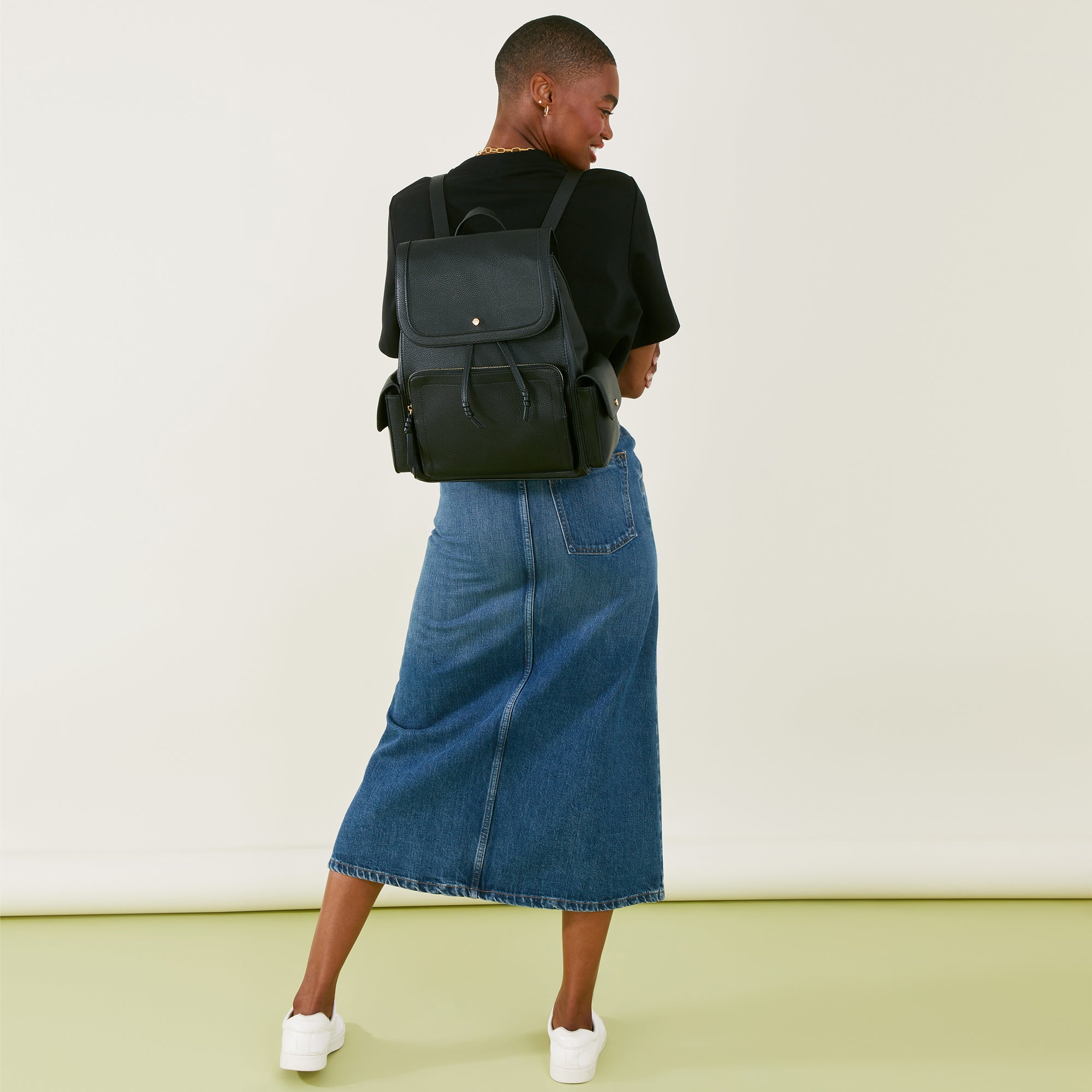 Accessorize London Women's Faux Leather Black Laptop Backpack With 12" Laptop Sleeve