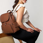 Accessorize London Women's Faux Leather Brown Laptop Backpack With 12" Laptop Sleeve
