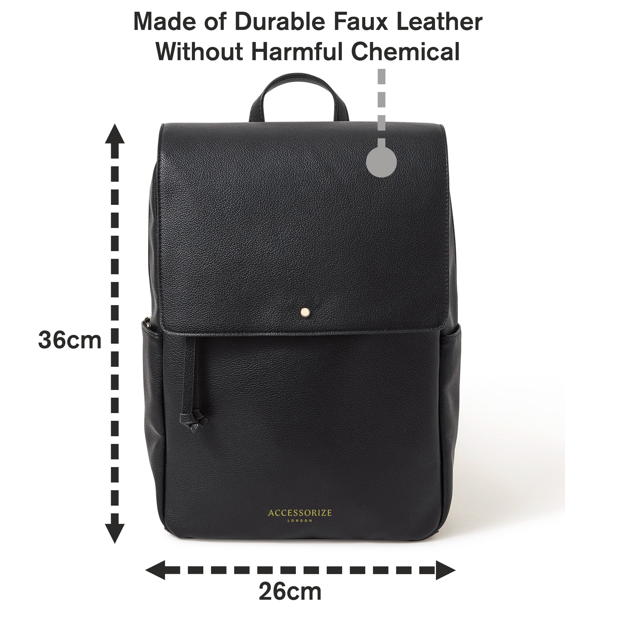 Accessorize London Women's Faux Leather Black Foldover Flap Rucksack