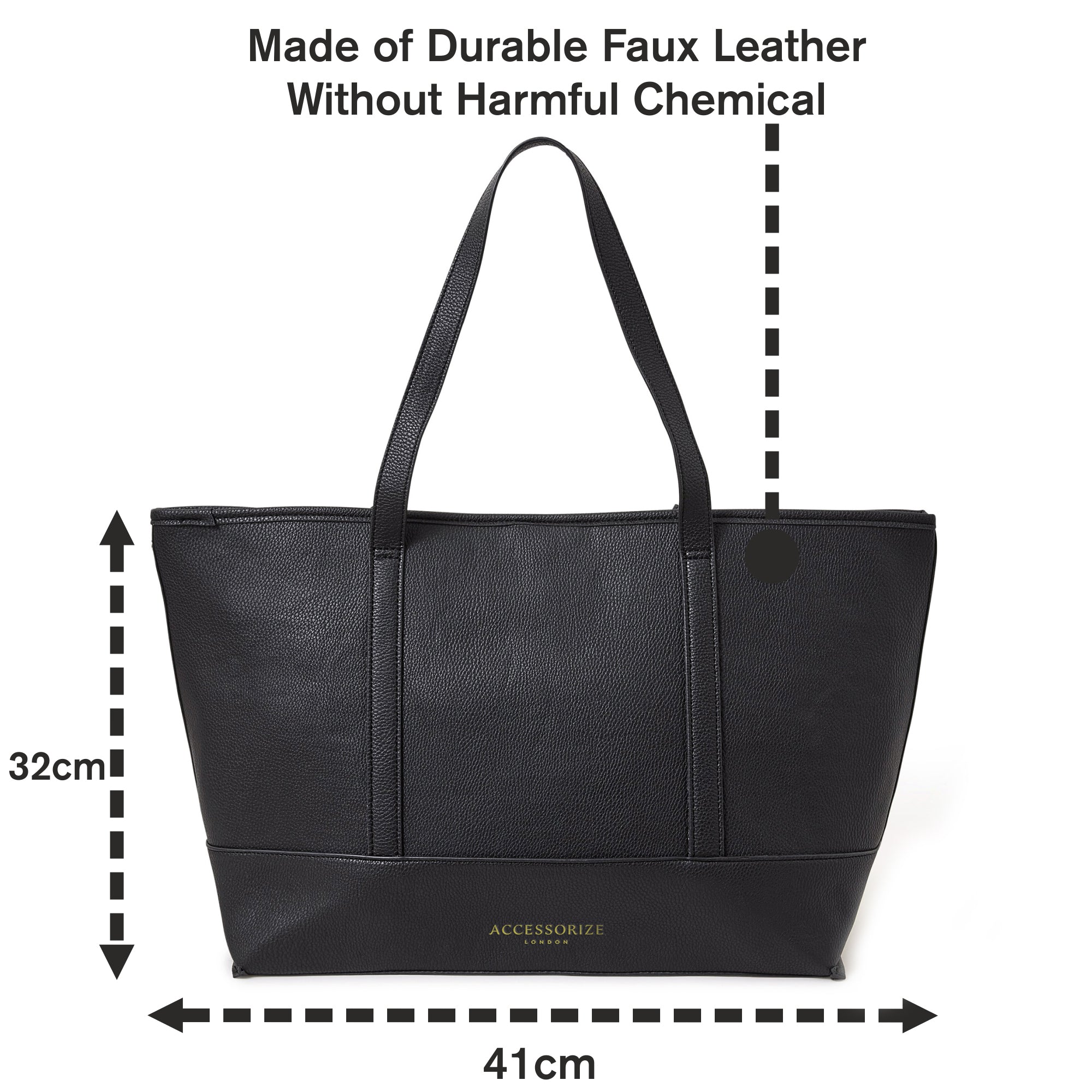Accessorize London Women's Faux Leather Black Large 14 Inch Laptop Work Tote Bag
