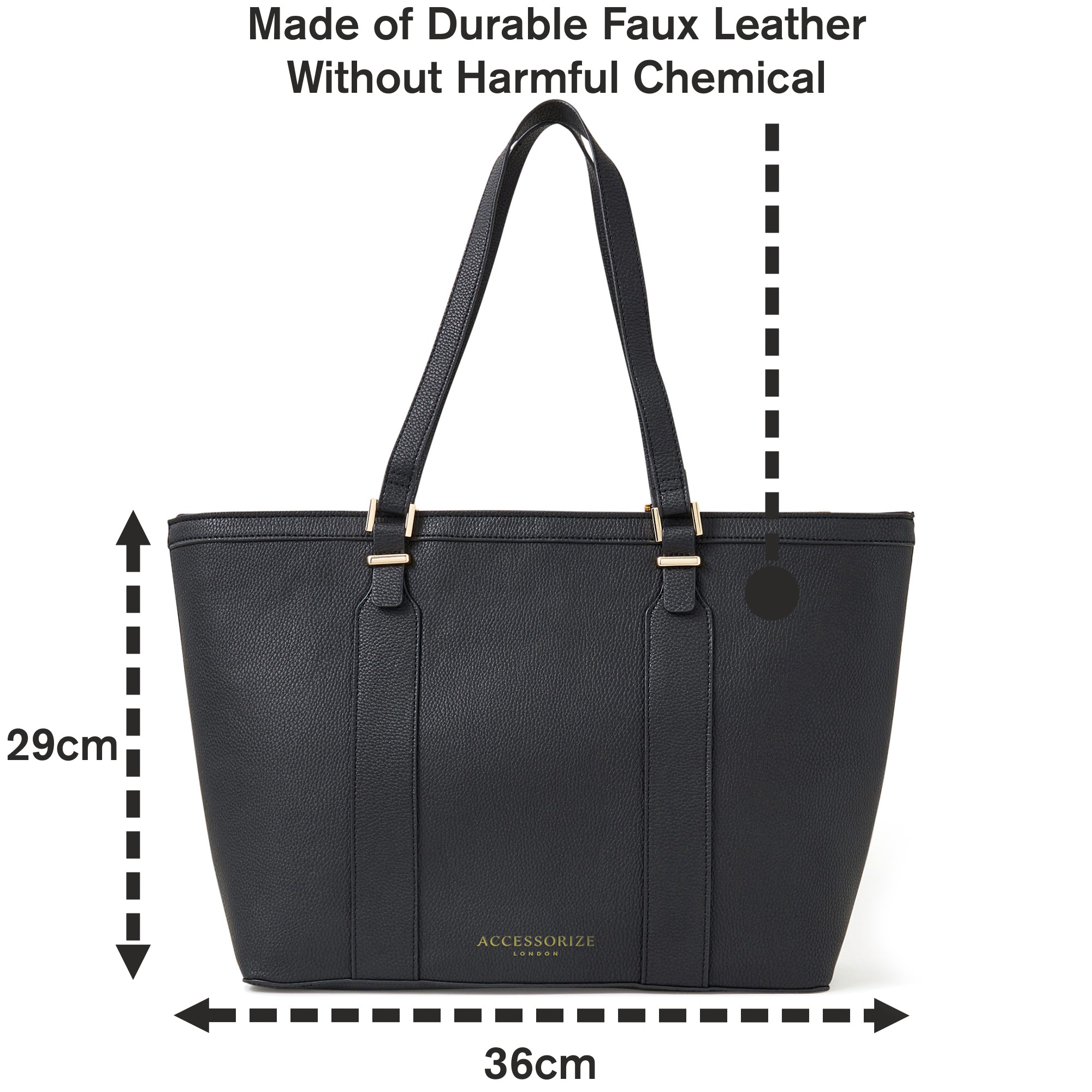 Accessorize London Women's Faux Leather Black Metal Detail 13 Inch Laptop Work Tote Bag