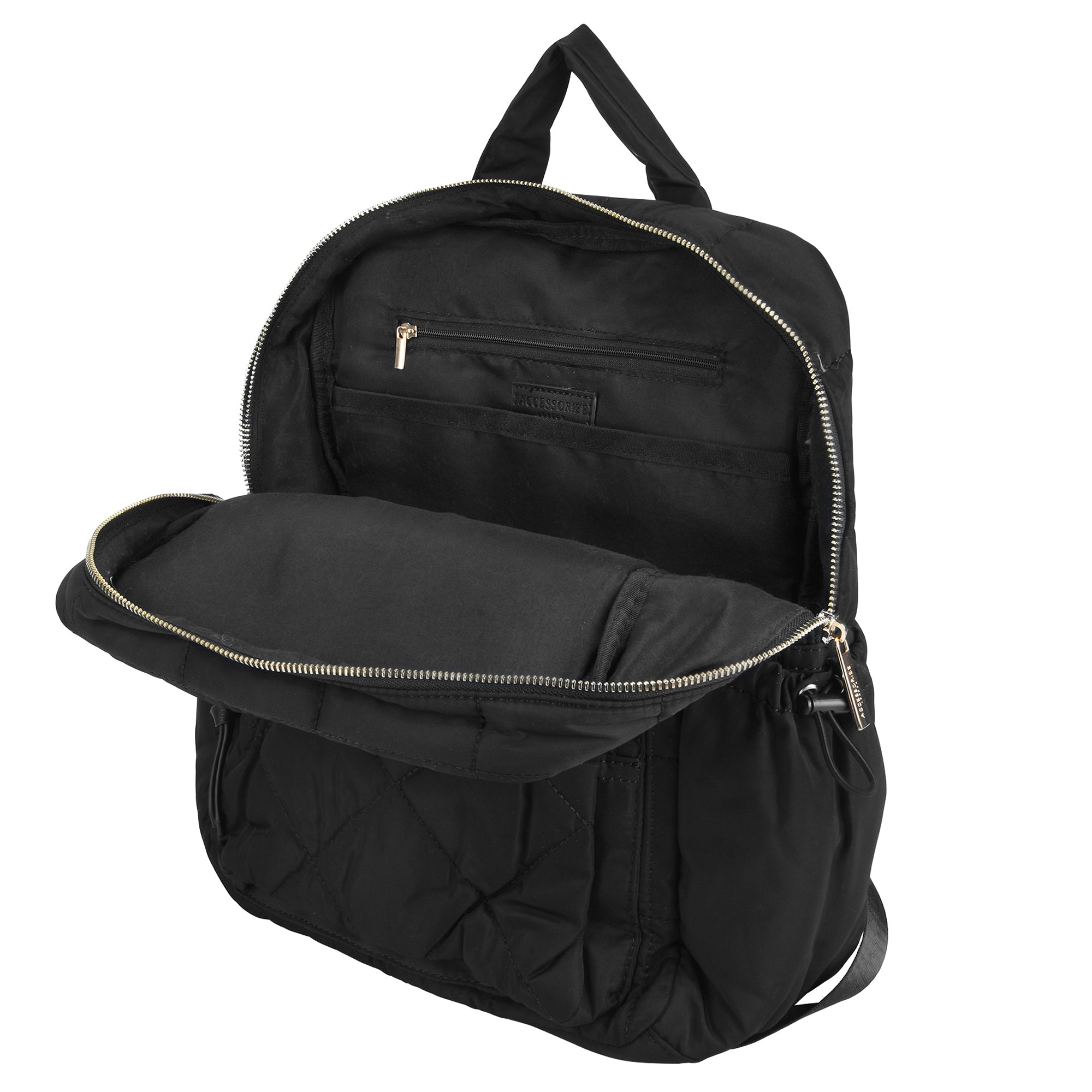 Accessorize London Women's Black Quilted Nylon Laptop Backpack With 12" Laptop Sleeve