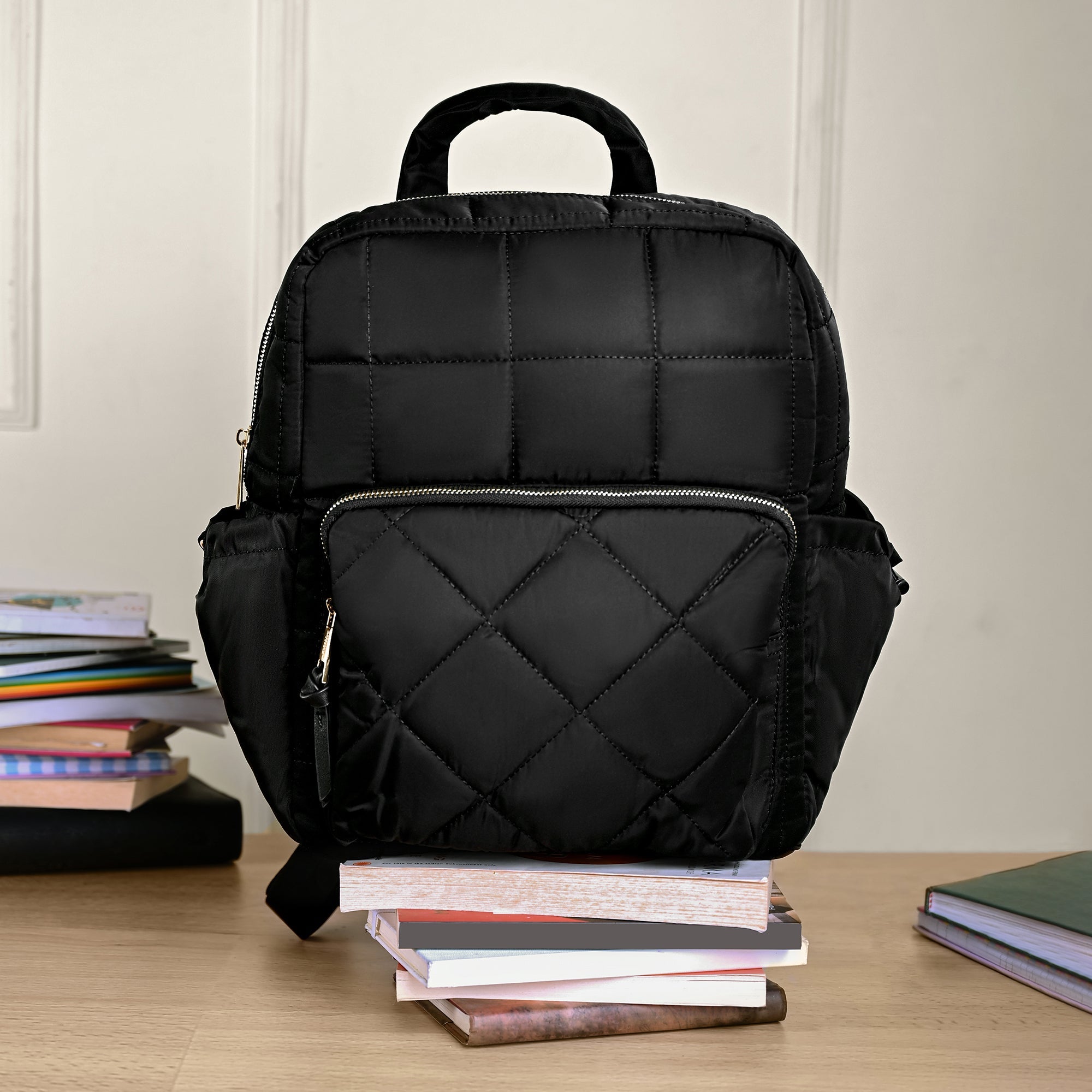 Accessorize London Women's Black Quilted Nylon Laptop Backpack With 12" Laptop Sleeve