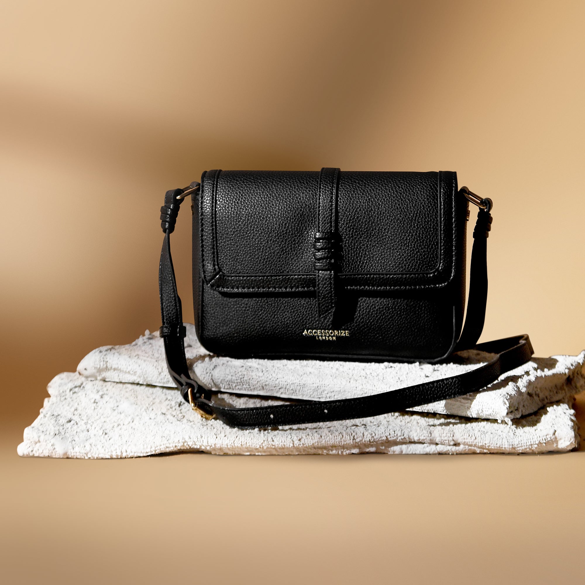 Accessorize London Women's Faux Leather Black Artisan Sling Bag