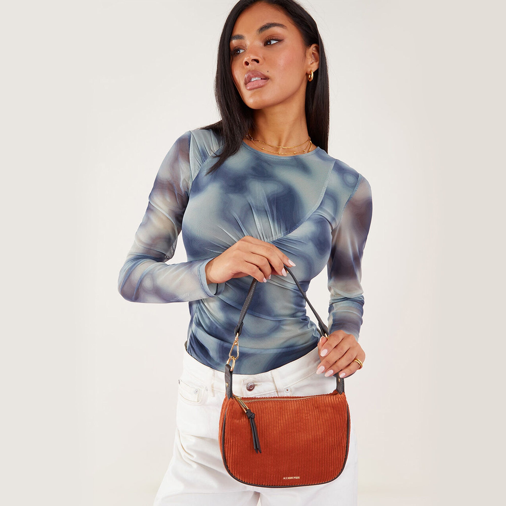 Rust Mini Cord Shoulder Bag Features