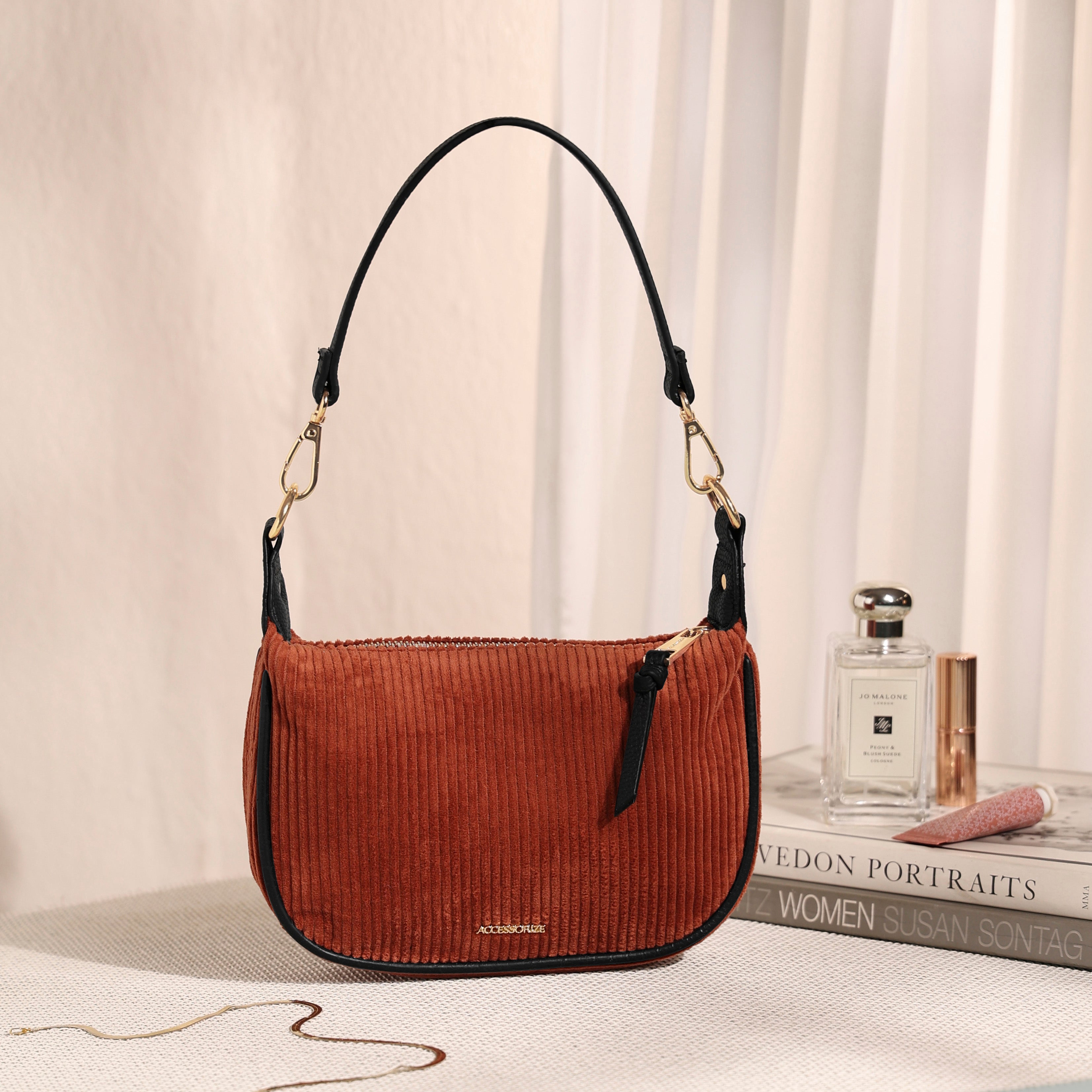 Rust Mini Cord Shoulder Bag Features