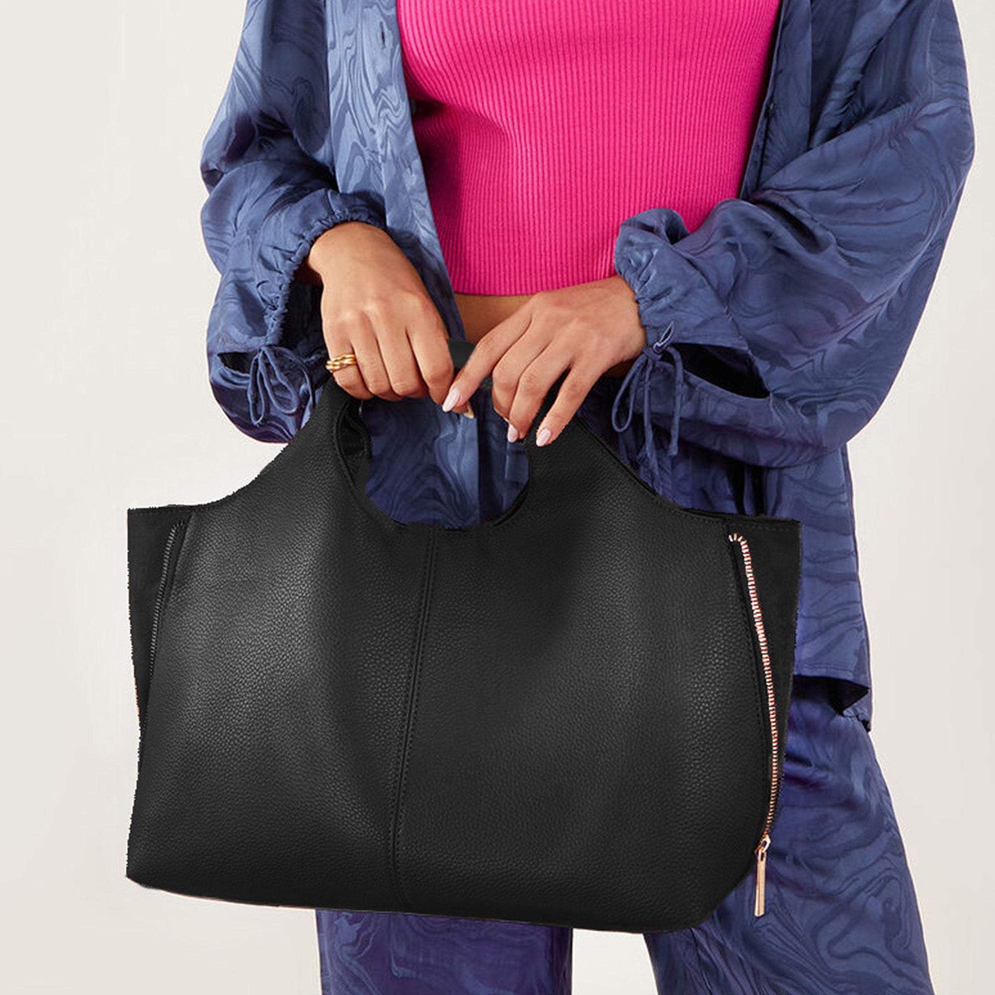Women's Black Wrap Handle Handheld Bag