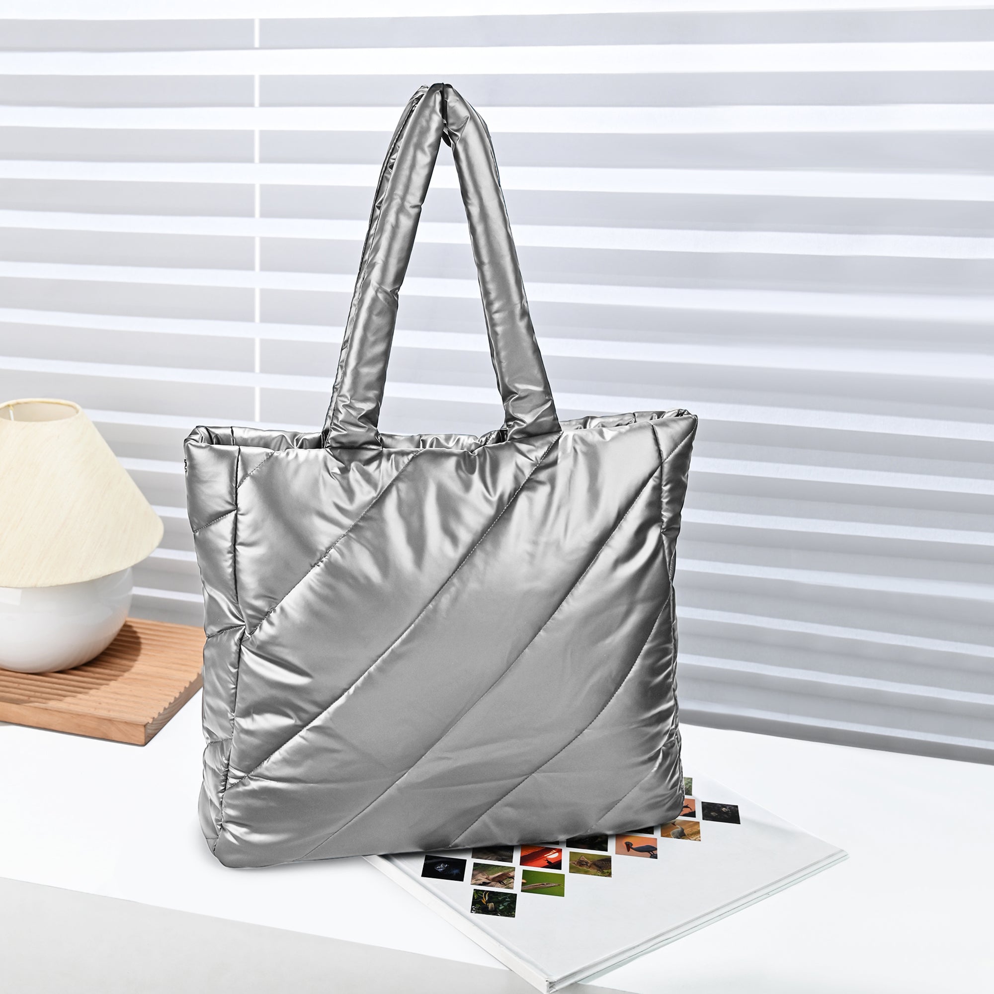 Silver Metallic Tote Bag