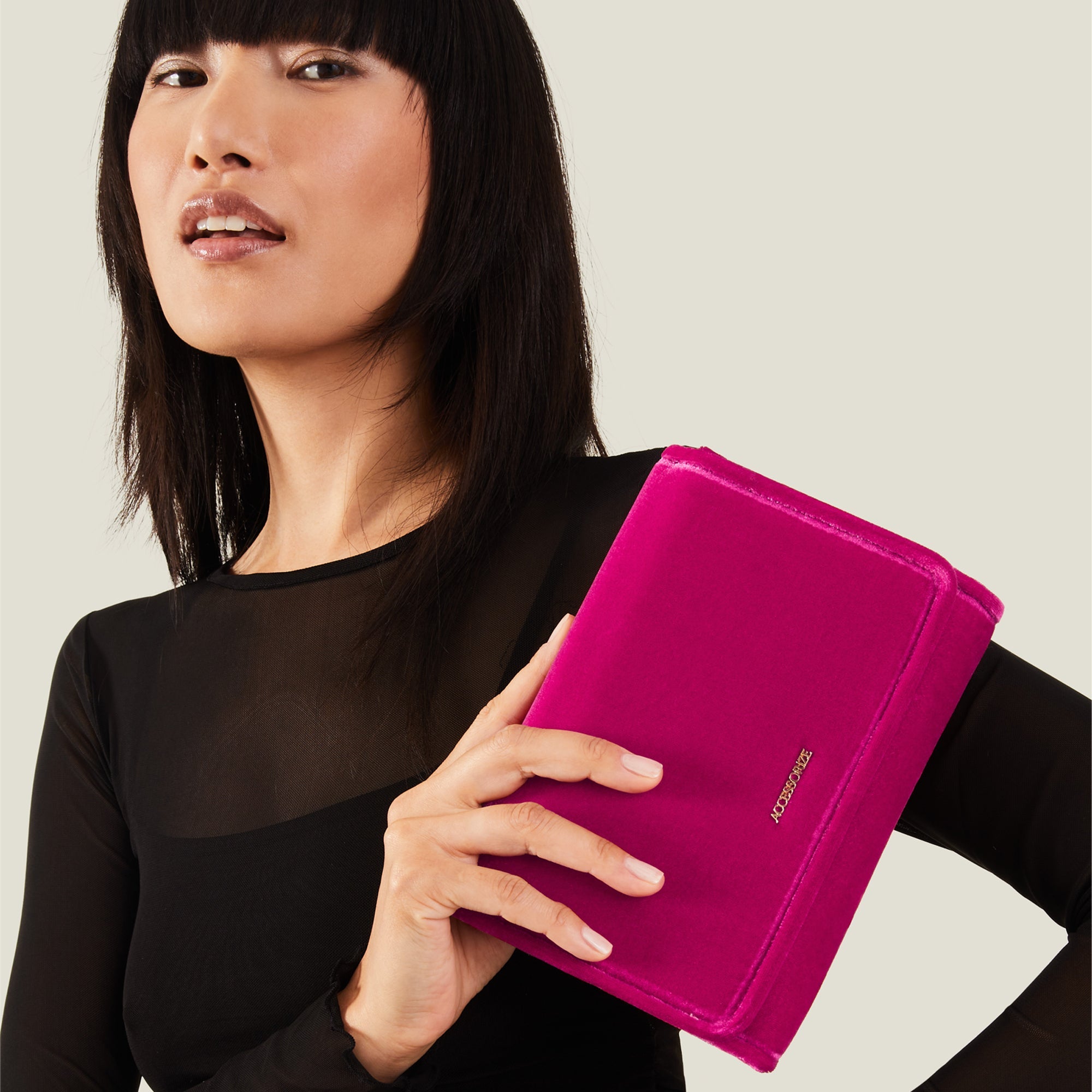 Fuchsia Velvet Cross Body Bag 