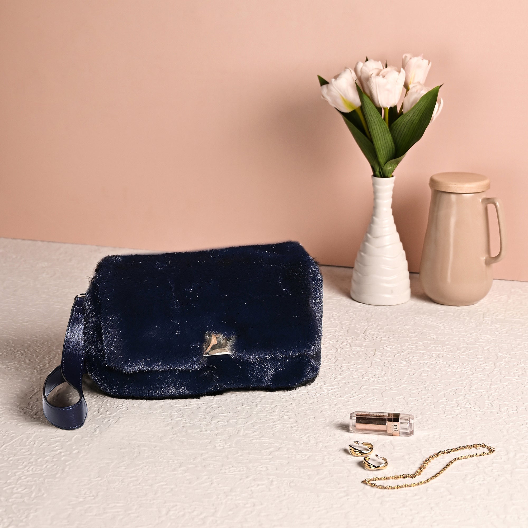 Navy Faux Fur Shoulder Cross Body