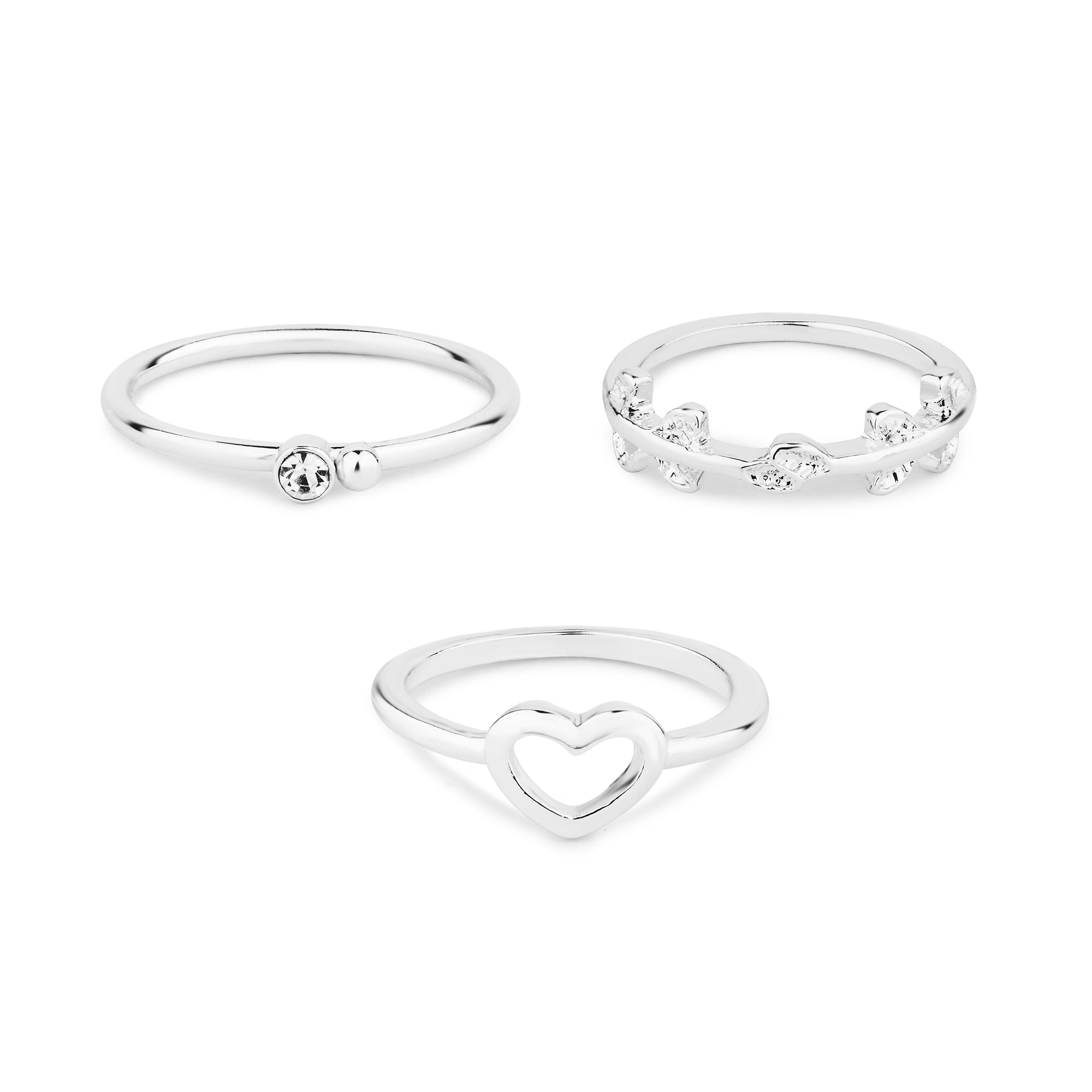Accessorize London Women's Heart Vine Rings Set Of Three Silver