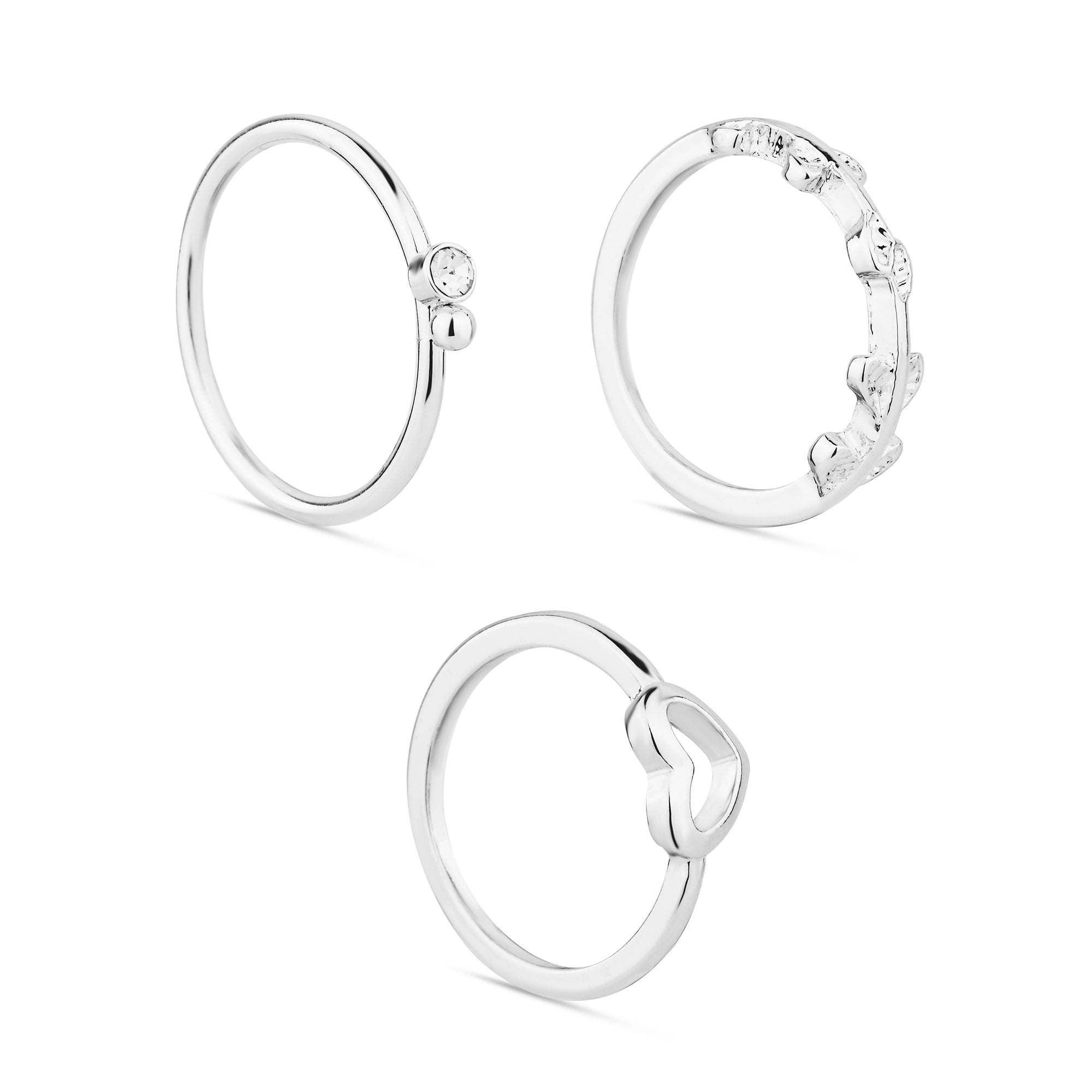 Accessorize London Women's Heart Vine Rings Set Of Three Silver-Small