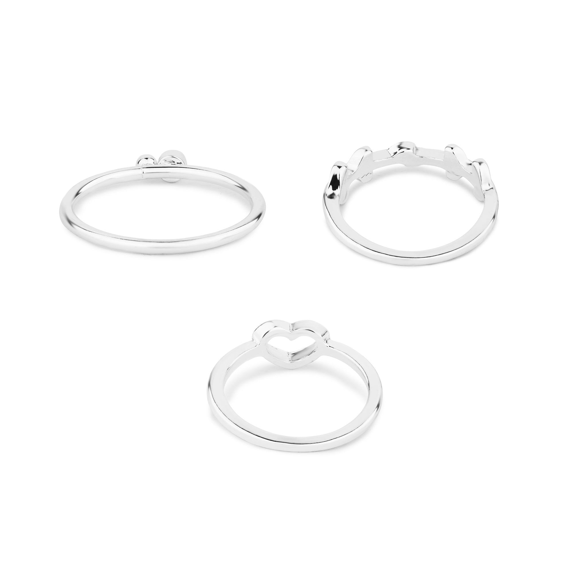 Accessorize London Women's 3 X Heart Vine Rings-Medium