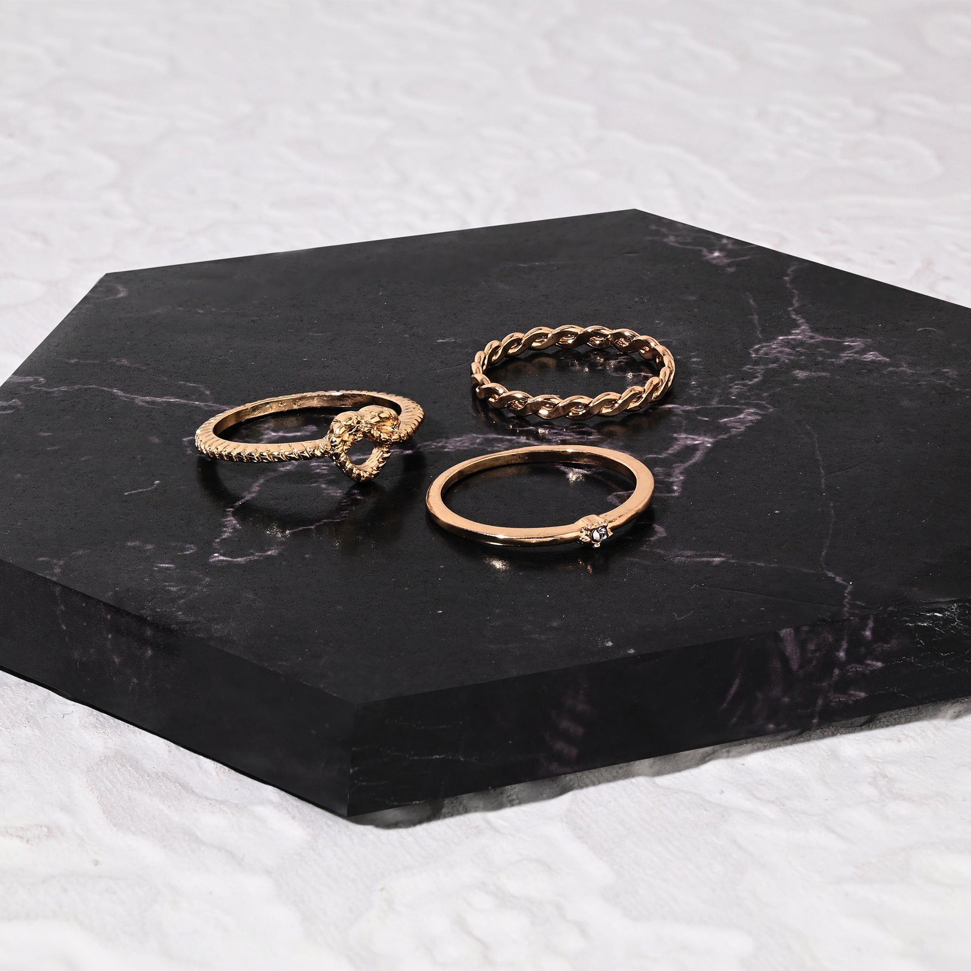Accessorize London Women's Gold Heart Knot Rings Set Of Three-Medium