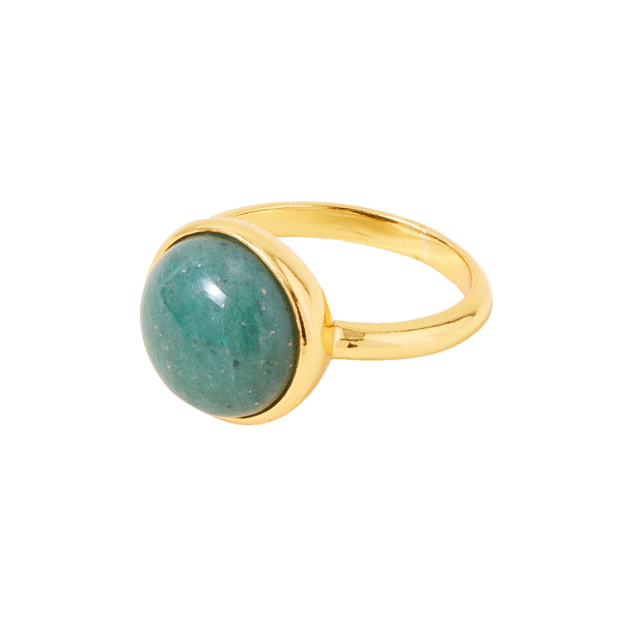Real Gold Plated Z Green Aventurine Cabochon Ring-Small
