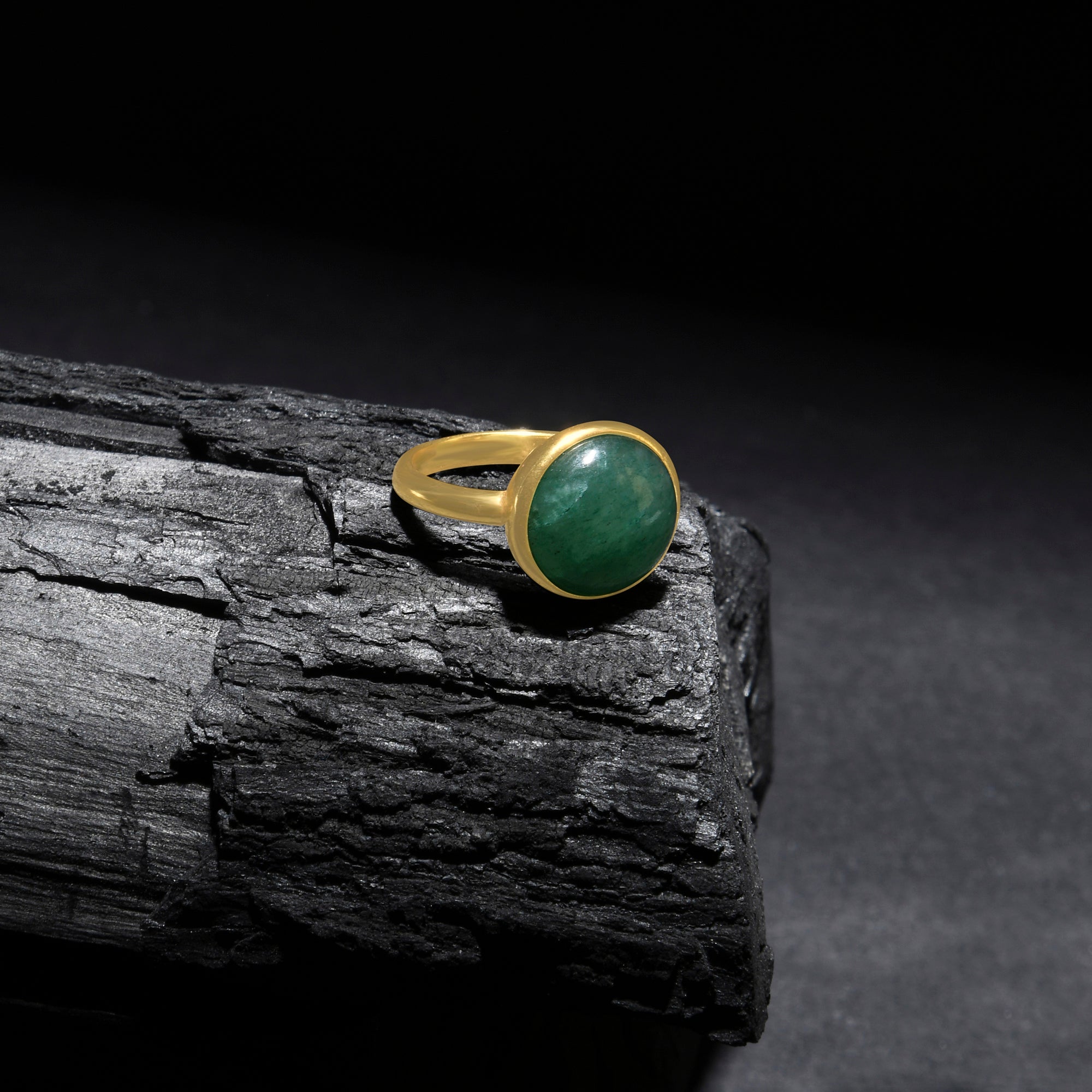 Real Gold Plated Z Green Aventurine Cabochon Ring-Medium