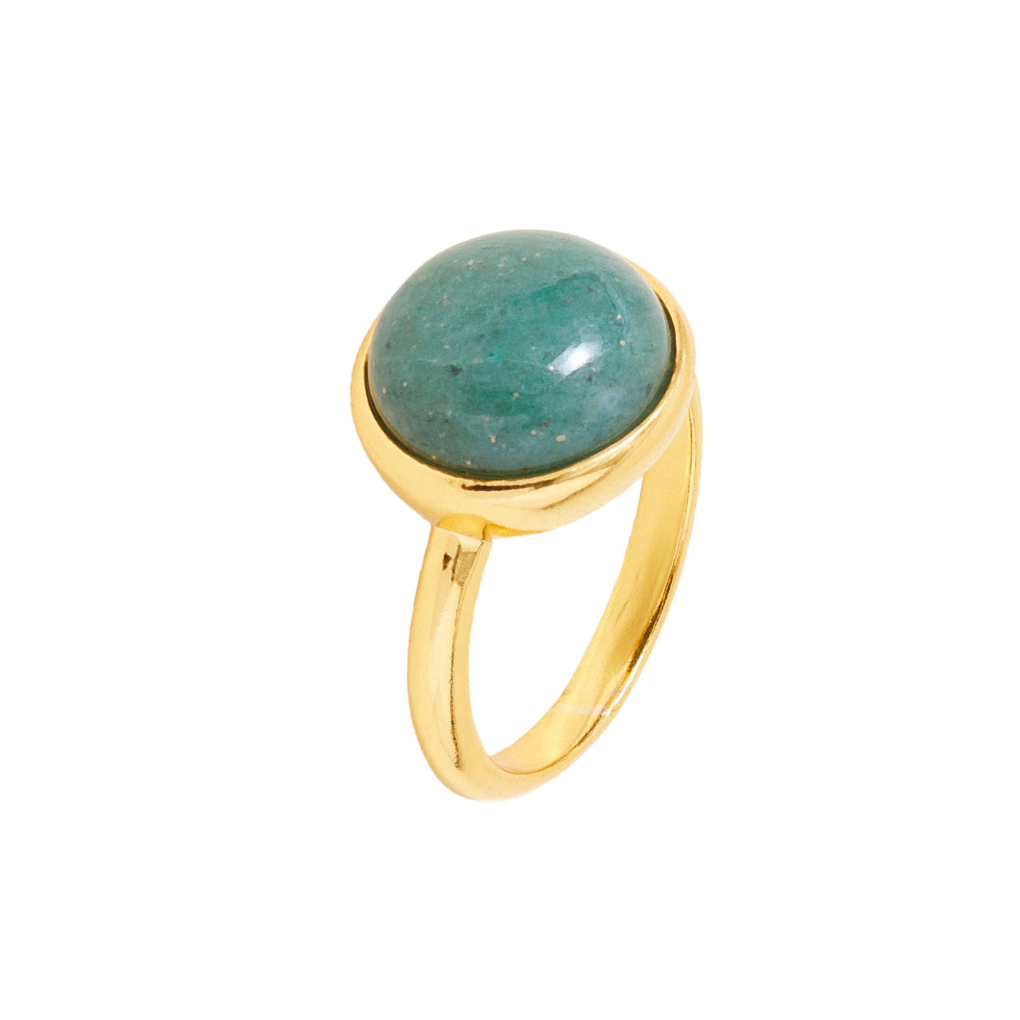 Real Gold Plated Z Green Aventurine Cabochon Ring-Medium