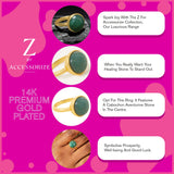 Real Gold Plated Z Green Aventurine Cabochon Ring-Medium