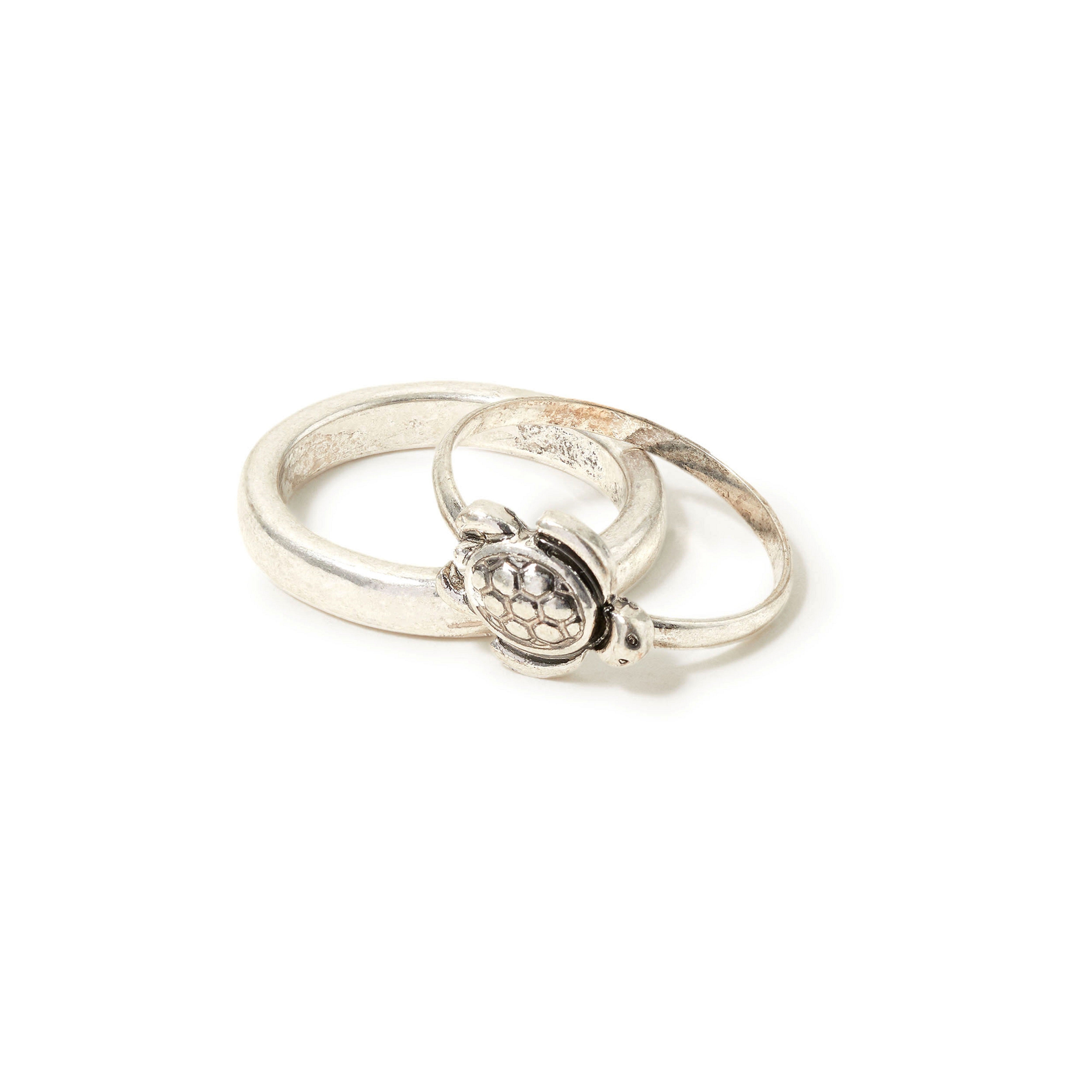 Accessorize London Women's set of 2 Silver Tilly Turtle Ring Pack-Medium