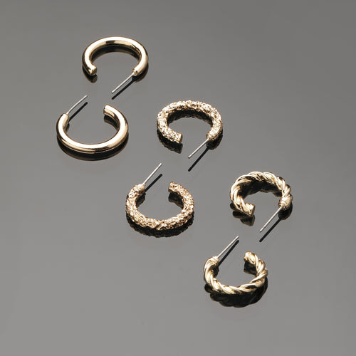 Accessorize London Women's Set Of 3 Textured Mini Hoop Earrings