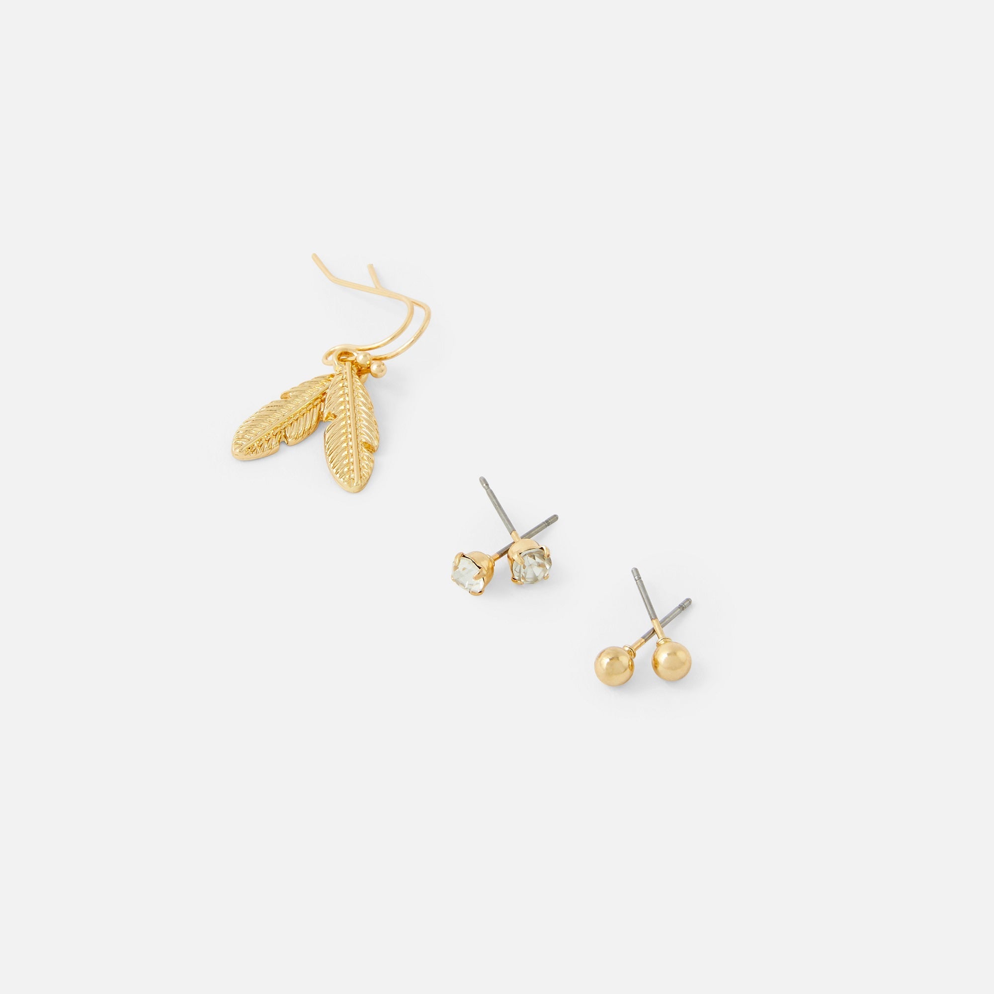 Accessorize London 3 X Stud And Leaf Droplet Pack