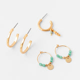 Accessorize London Women'S Gold Set Of 3 Turq Hoop Earring Pack