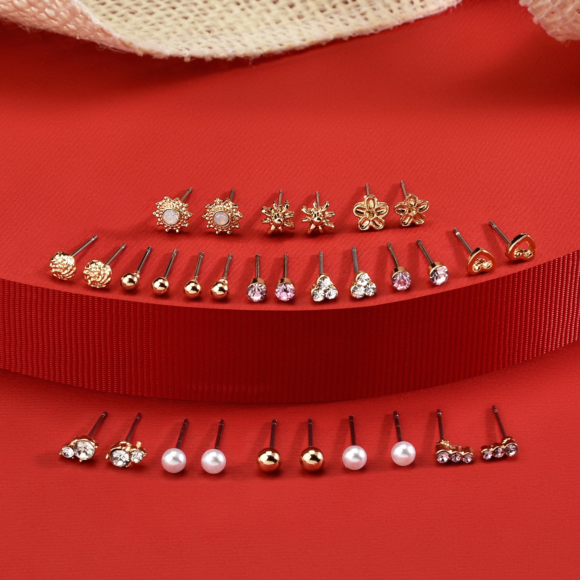 Accessorize London Women's Gold Set Of 15 Meadow Muse Stud Earring Pack
