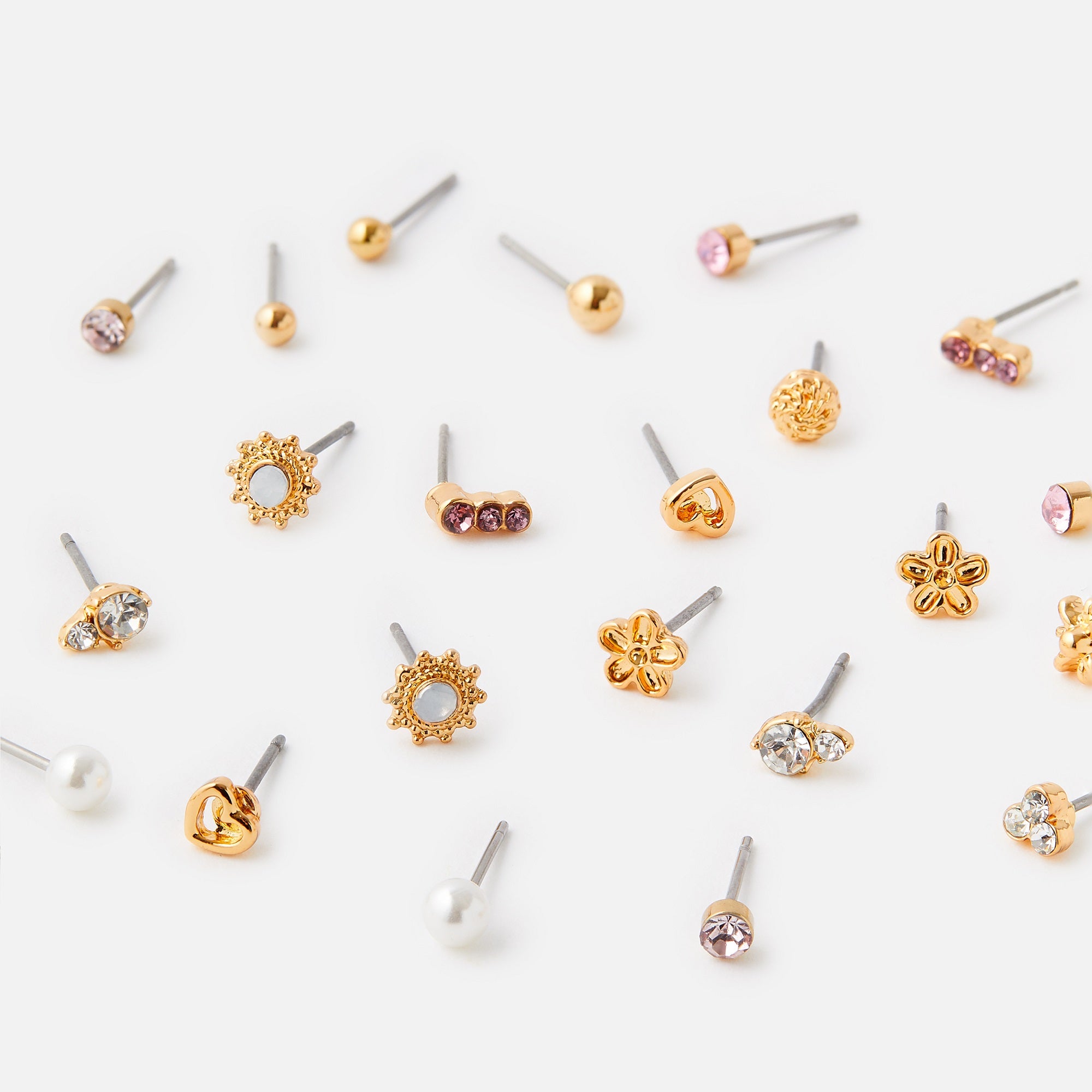 Accessorize London Women's Gold Set Of 15 Meadow Muse Stud Earring Pack