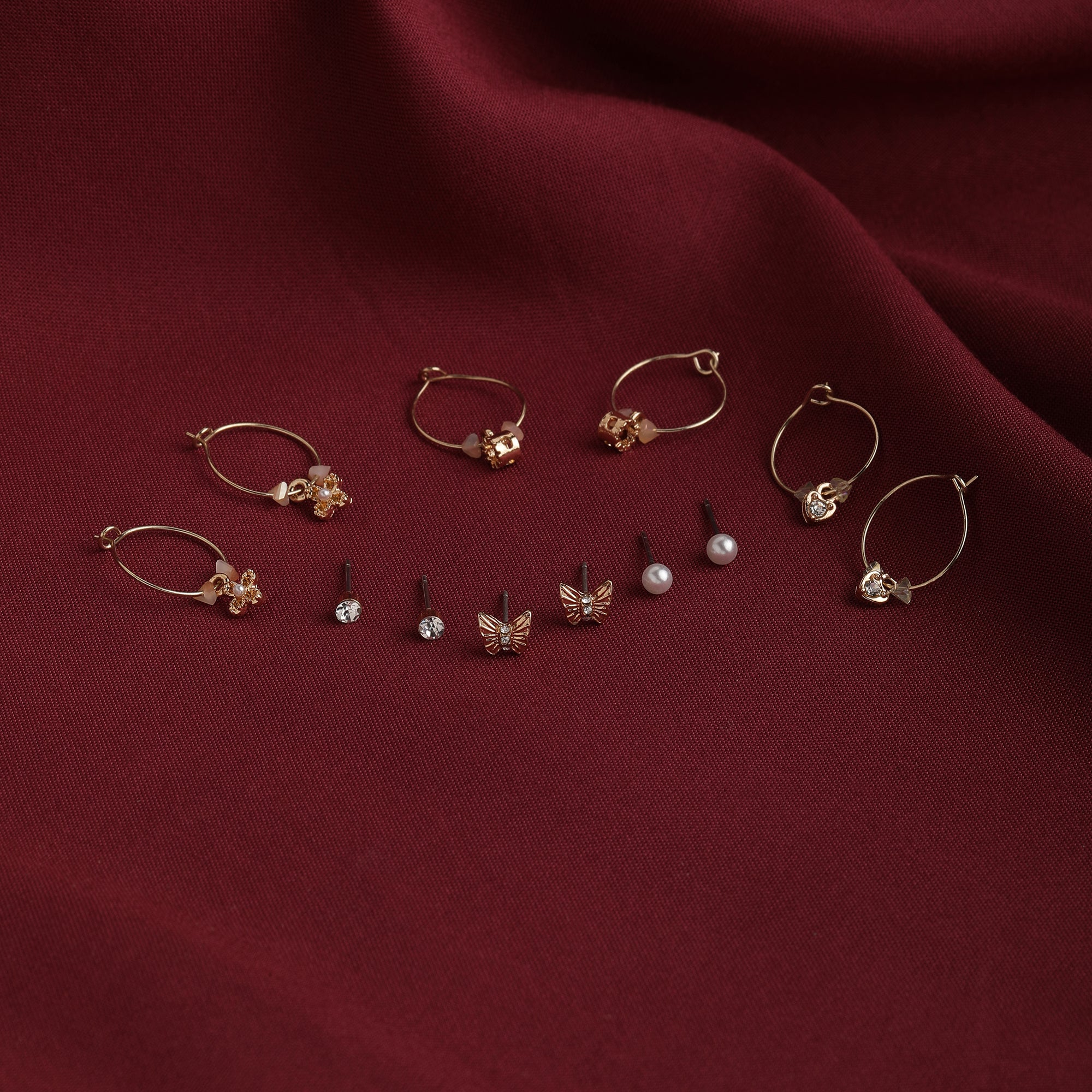 Accessorize London Women's Set Of 6 Butterfly Flower Hoop & Stud Earrings