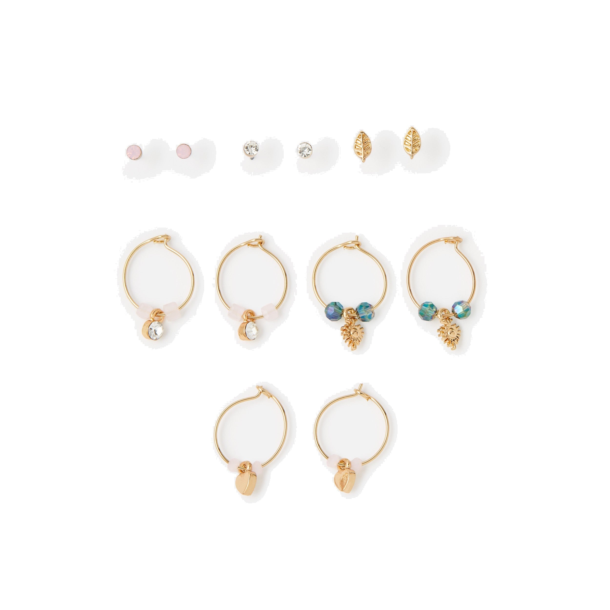 Accessorize London Women's Set Of 6 Crystal Flower Leaf Hoop & Stud Earrings