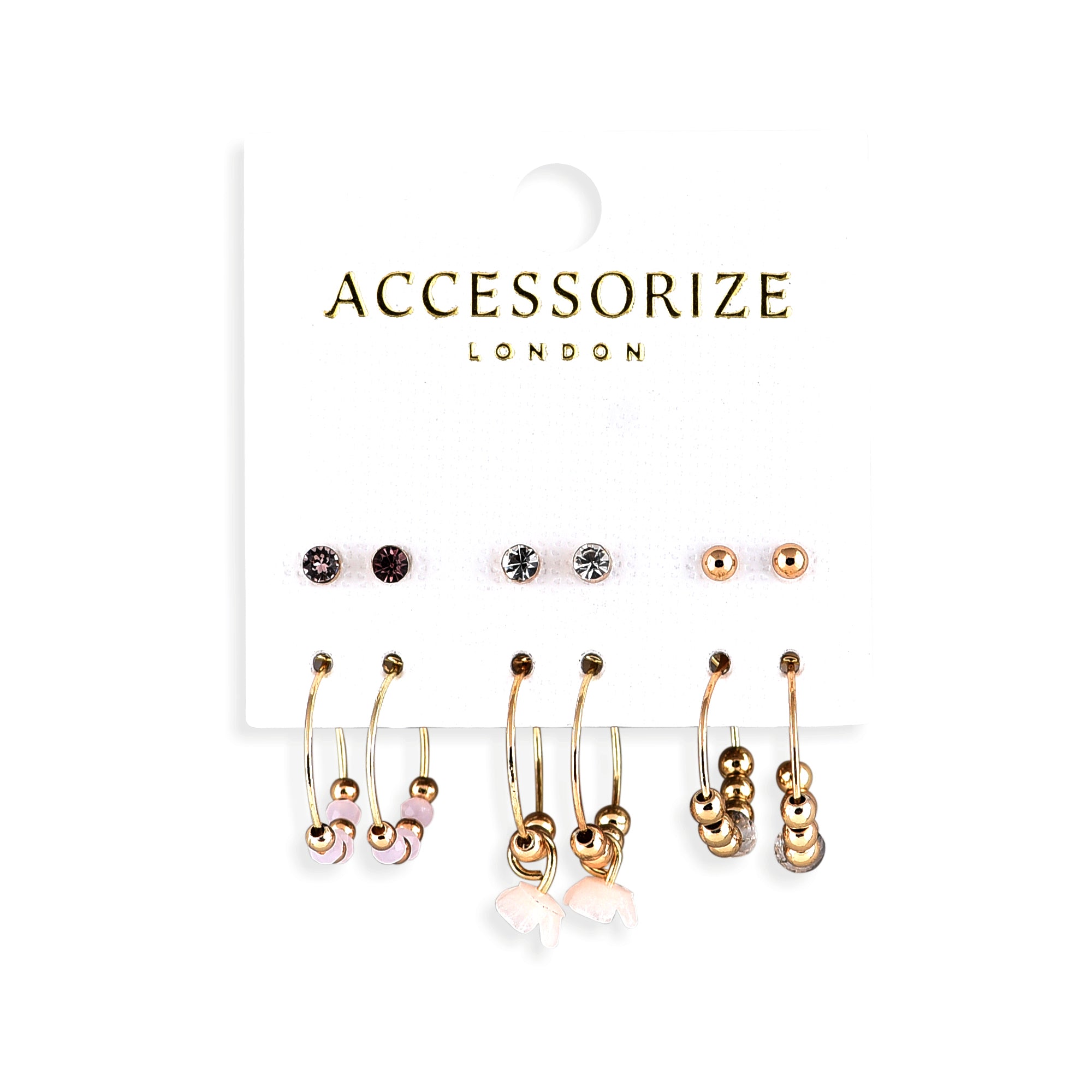 Accessorize London Women's Set Of 6 Pretty Stud & Hoop Earrings