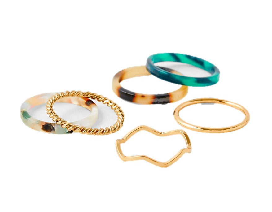 Accessorize London Women's Pack Of 6 Resin Rings Small