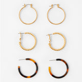 Accessorize London Women's Set Of 3 Large Tort Hoop Earrings