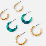 Accessorize London Women's Set Of 3 Small Forest Tort Hoop Earrings