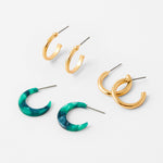 Accessorize London Women's Set Of 3 Small Forest Tort Hoop Earrings