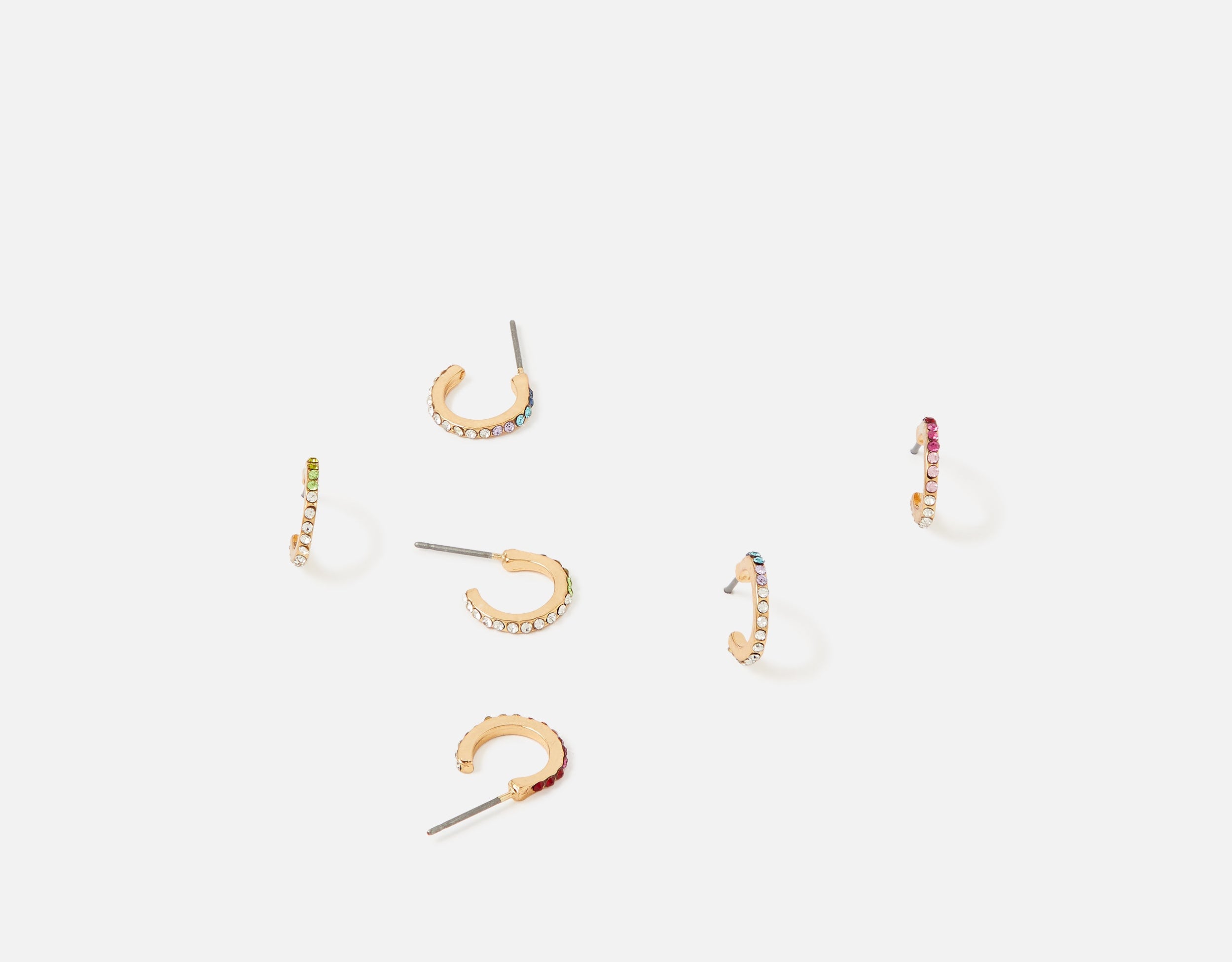Accessorize London Women'S Gold Island Vibe Set Of 3 Ombre Crystal Huggie Hoop Earring