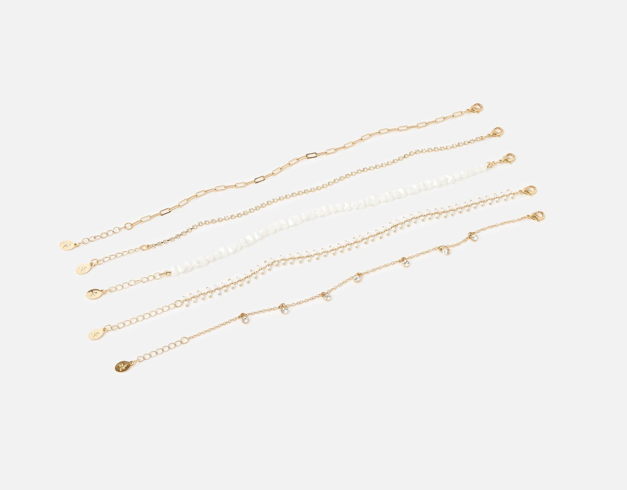 Accessorize London Women's Pack Of 5 Statement Facet Anklets